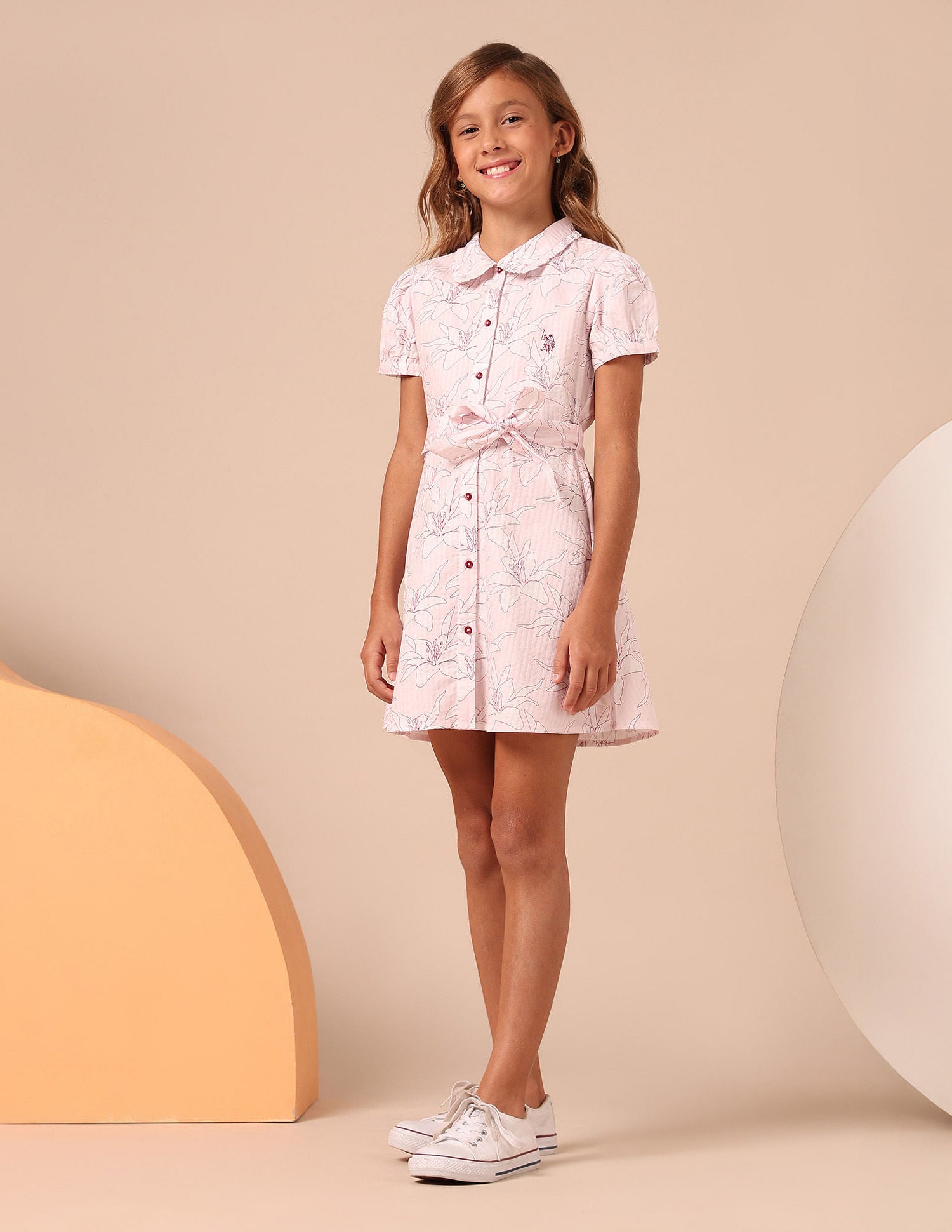 Girls Floral Printed Fit & Flare Dress Pink - U.S. POLO ASSN. | Large