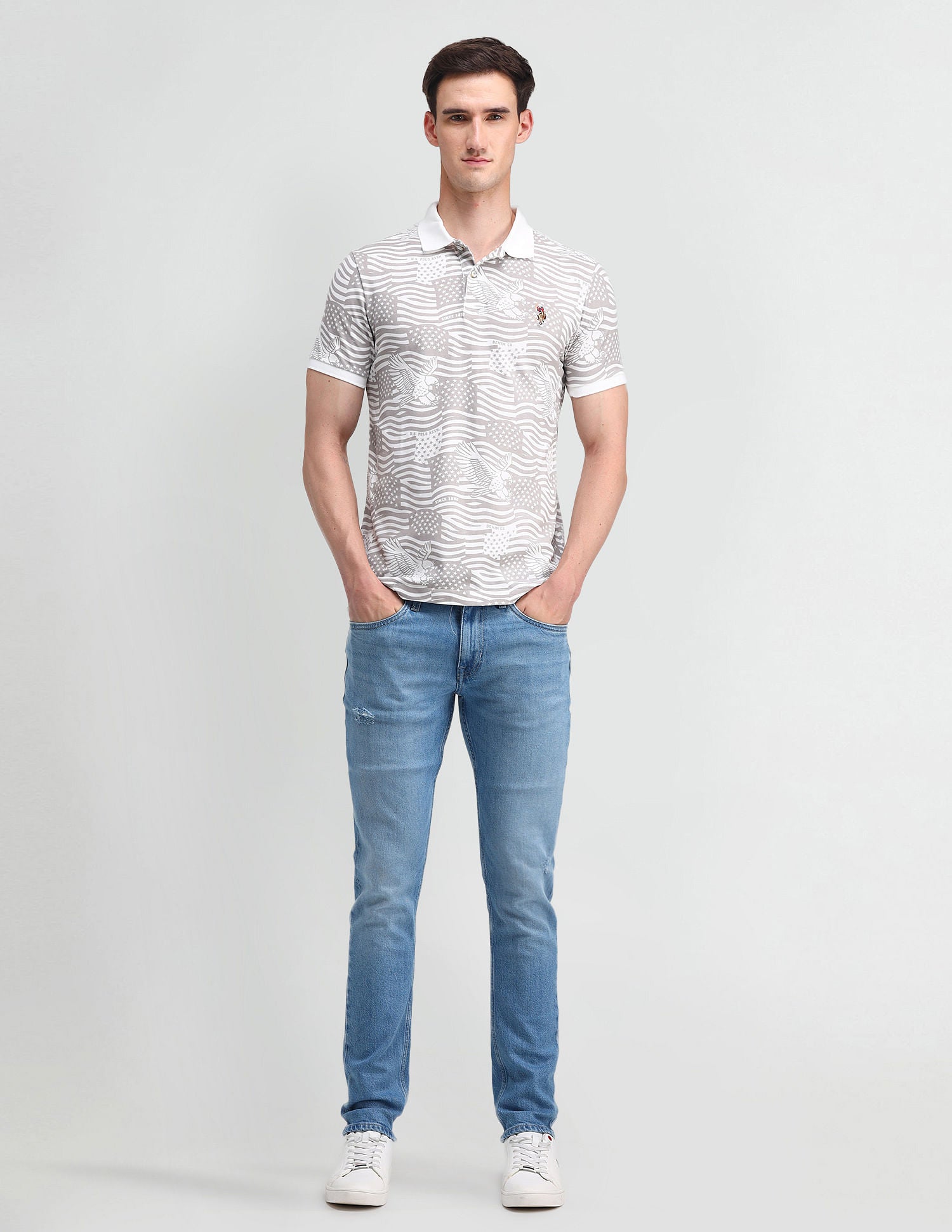 Muscle Fit Printed Polo Shirt White - U.S. Polo Assn. India | Large