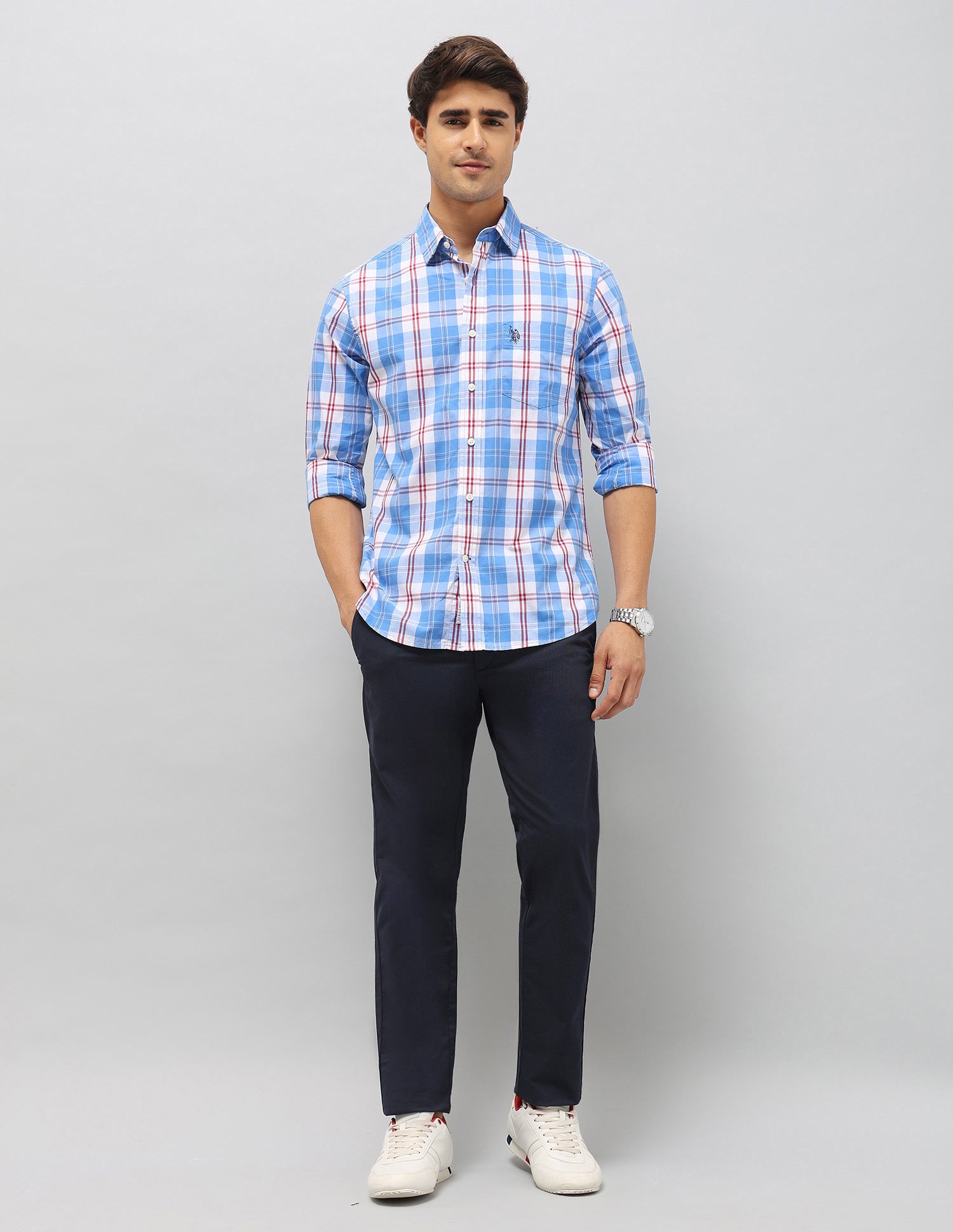 Plaid Checked Pure Cotton Shirt Blue - U.S. Polo Assn. India | Large