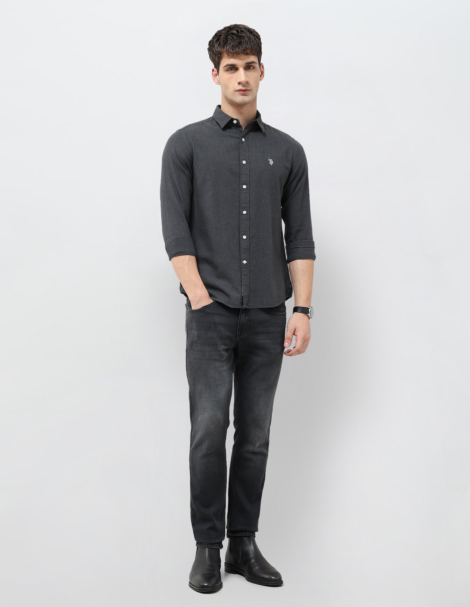 Solid Regular Fit Shirt Dark Grey - U.S. POLO ASSN. | Large