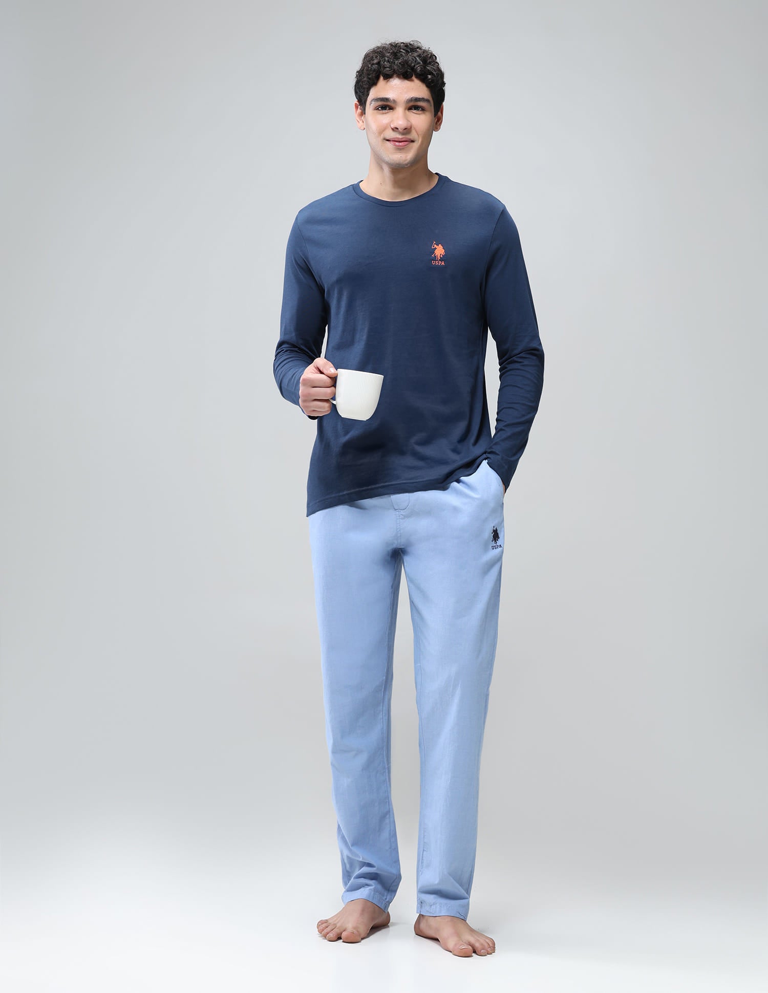 Pure Cotton Long Sleeve I693 Lounge T-Shirt - Pack Of 1 Medium Blue - U.S. Polo Assn. India | Large