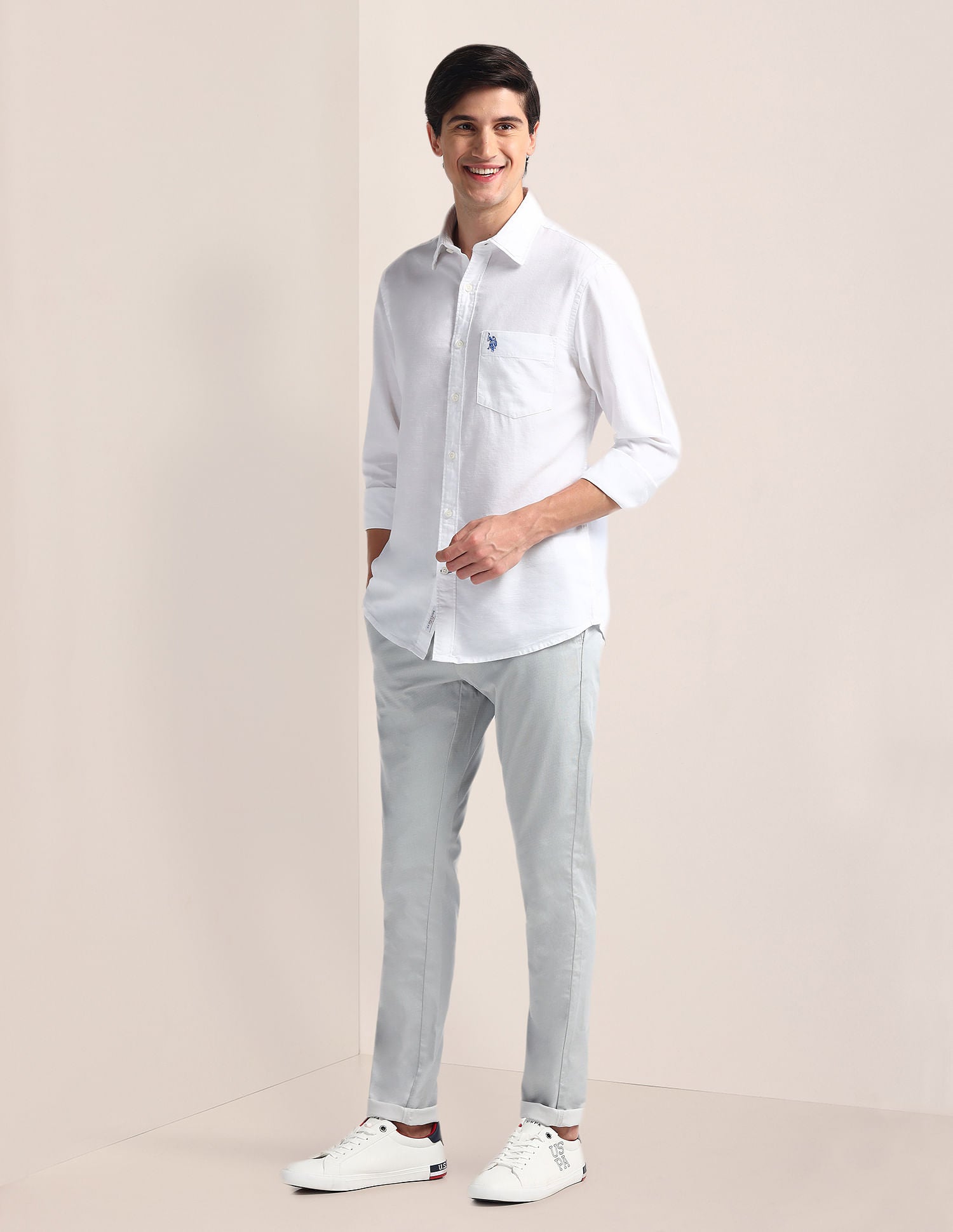 Tailored Fit Solid Shirt White - U.S. Polo Assn. India | Large
