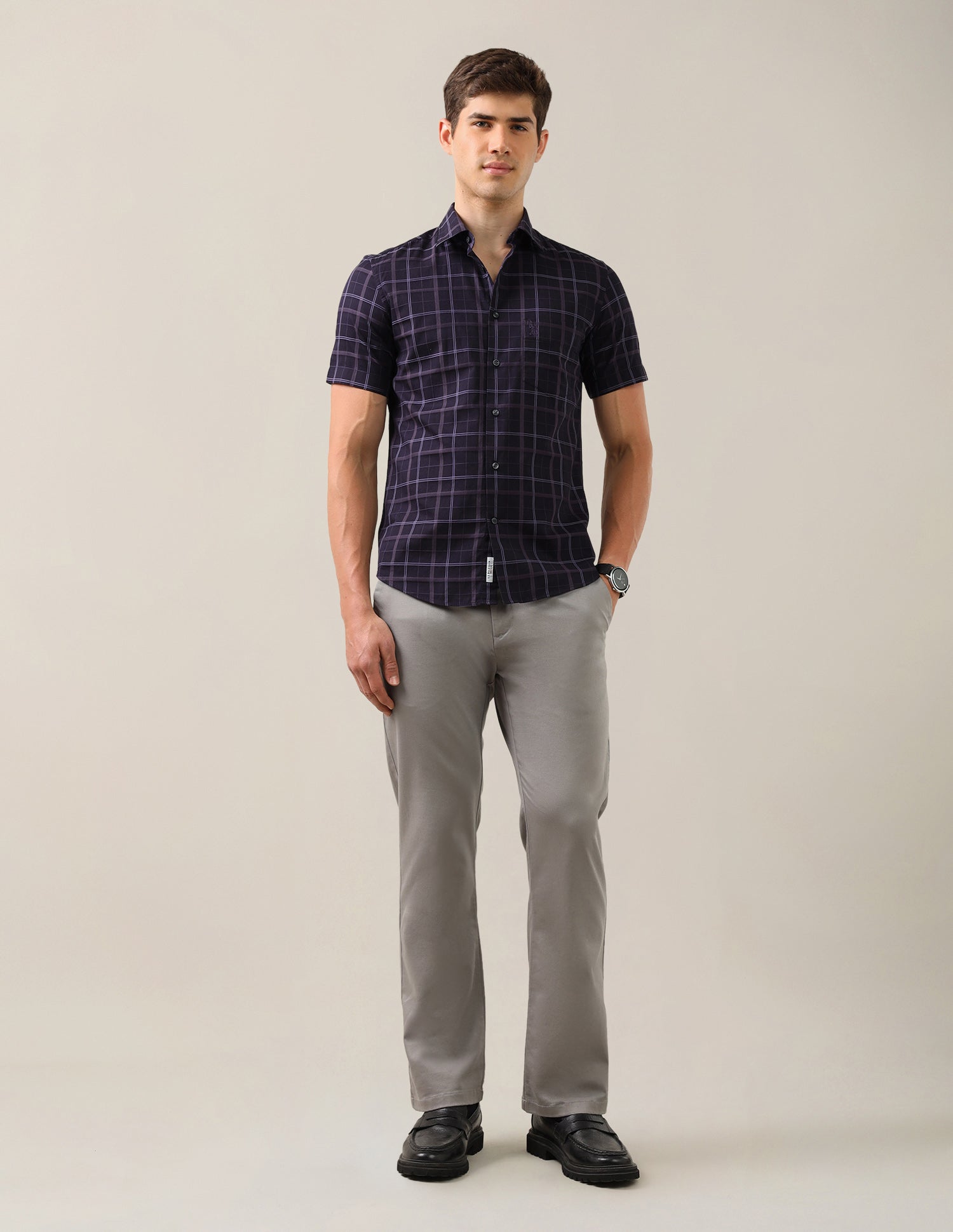 Grid Tattersall Checked Tailored Fit Shirt Purple - U.S. Polo Assn. India | Large