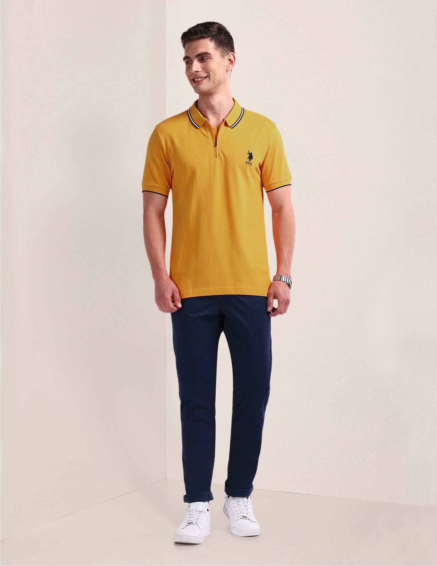 Solid Slim Fit Polo Shirt Mustard - U.S. Polo Assn. India | Large