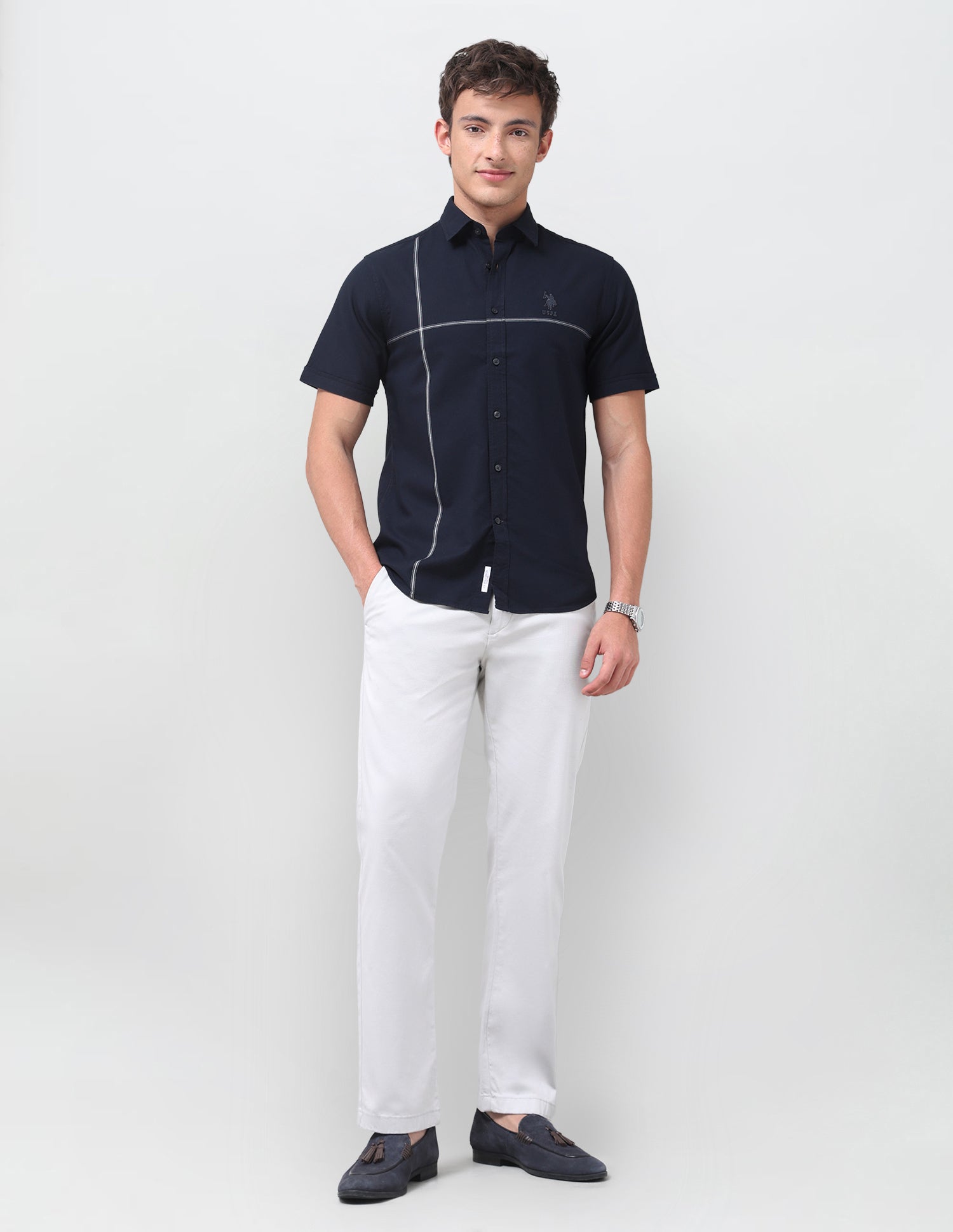 Solid Regular Fit Shirt Navy - U.S. Polo Assn. India | Large