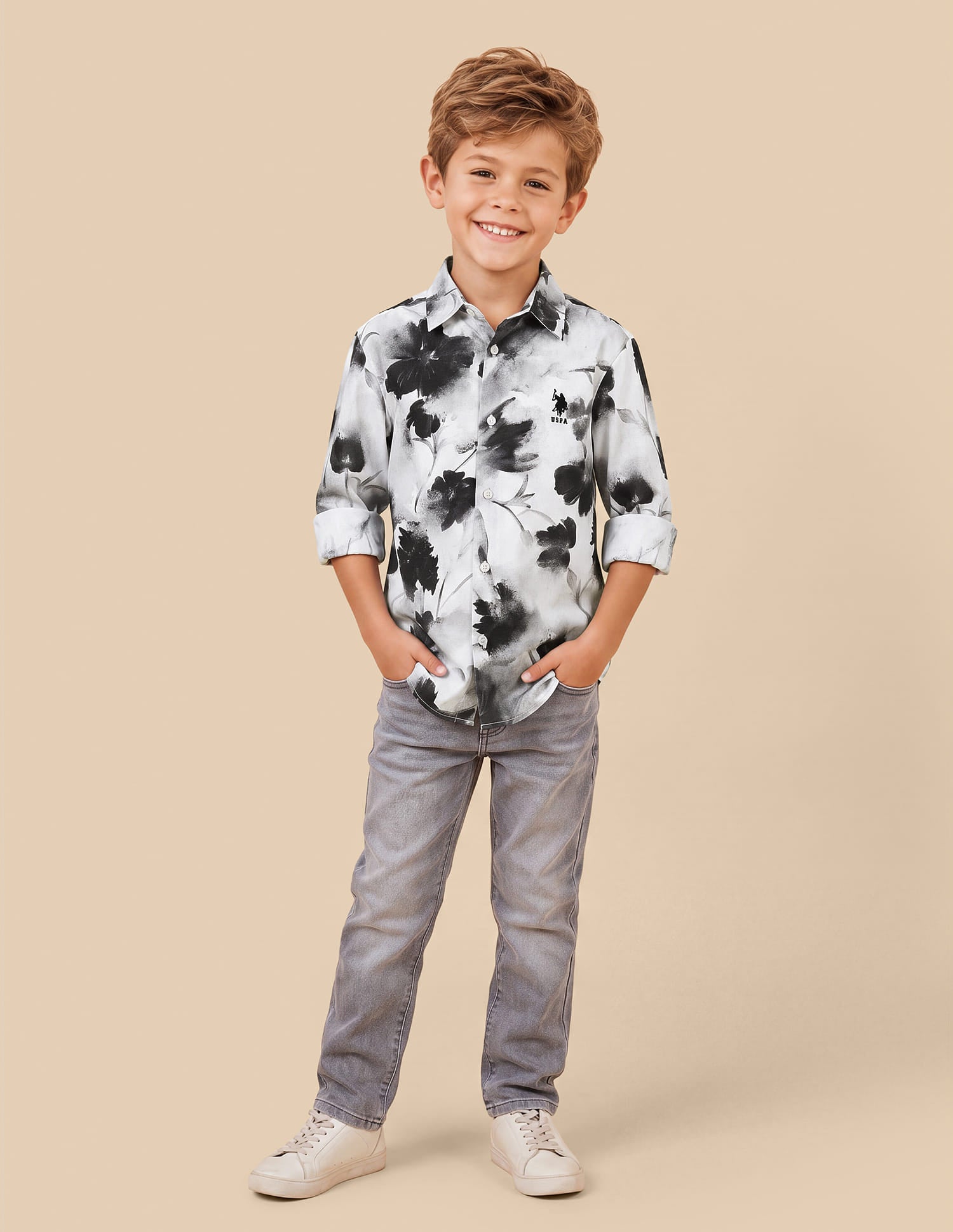 Floral Printed Satin Shirt White - U.S. Polo Assn. India | Large