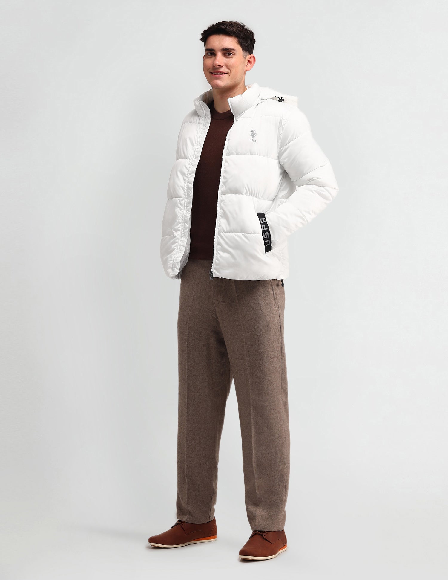 Solid Hooded Puffer Jacket White - U.S. POLO ASSN. | Large