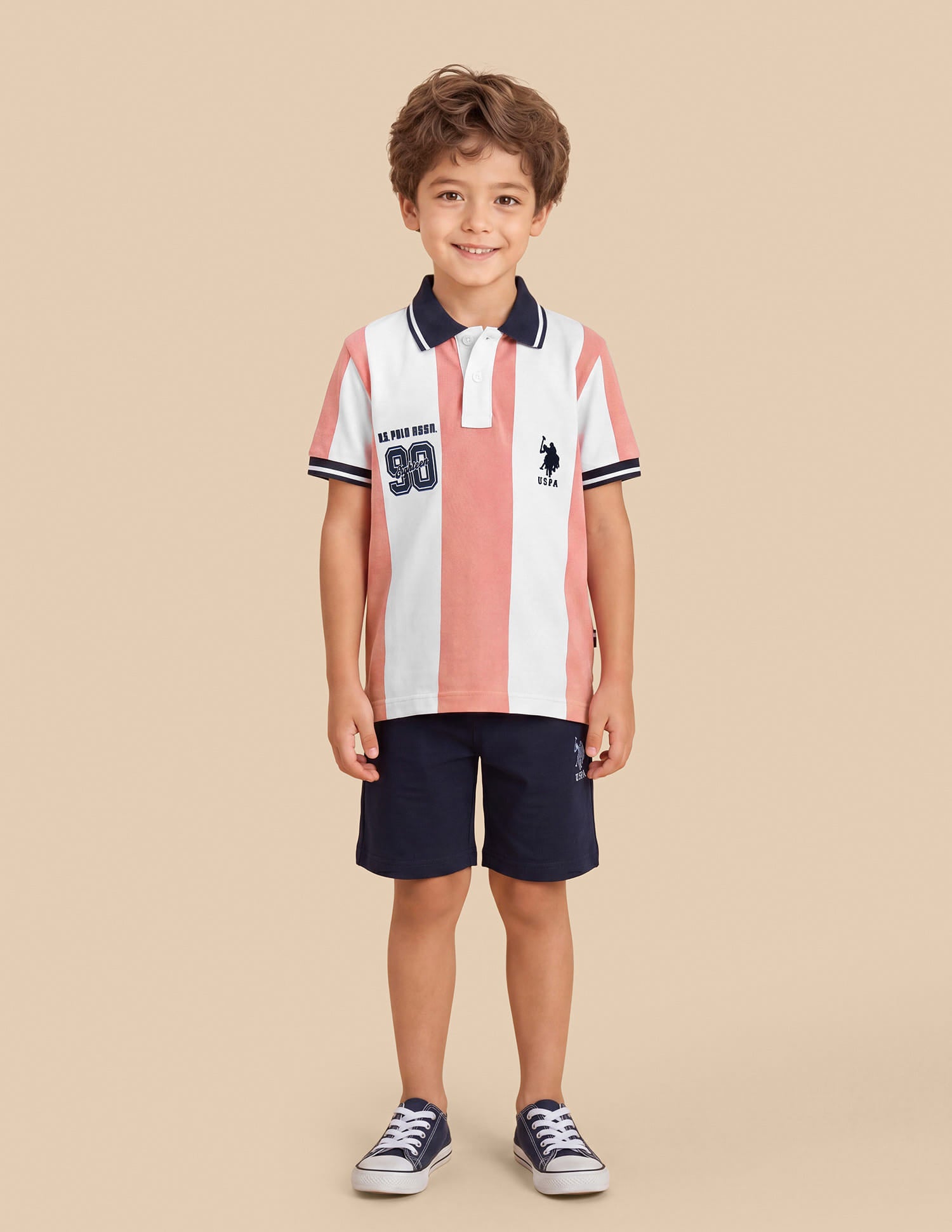 Vertical Striped Regular Fit Polo Shirt Peach - U.S. Polo Assn. India | Large