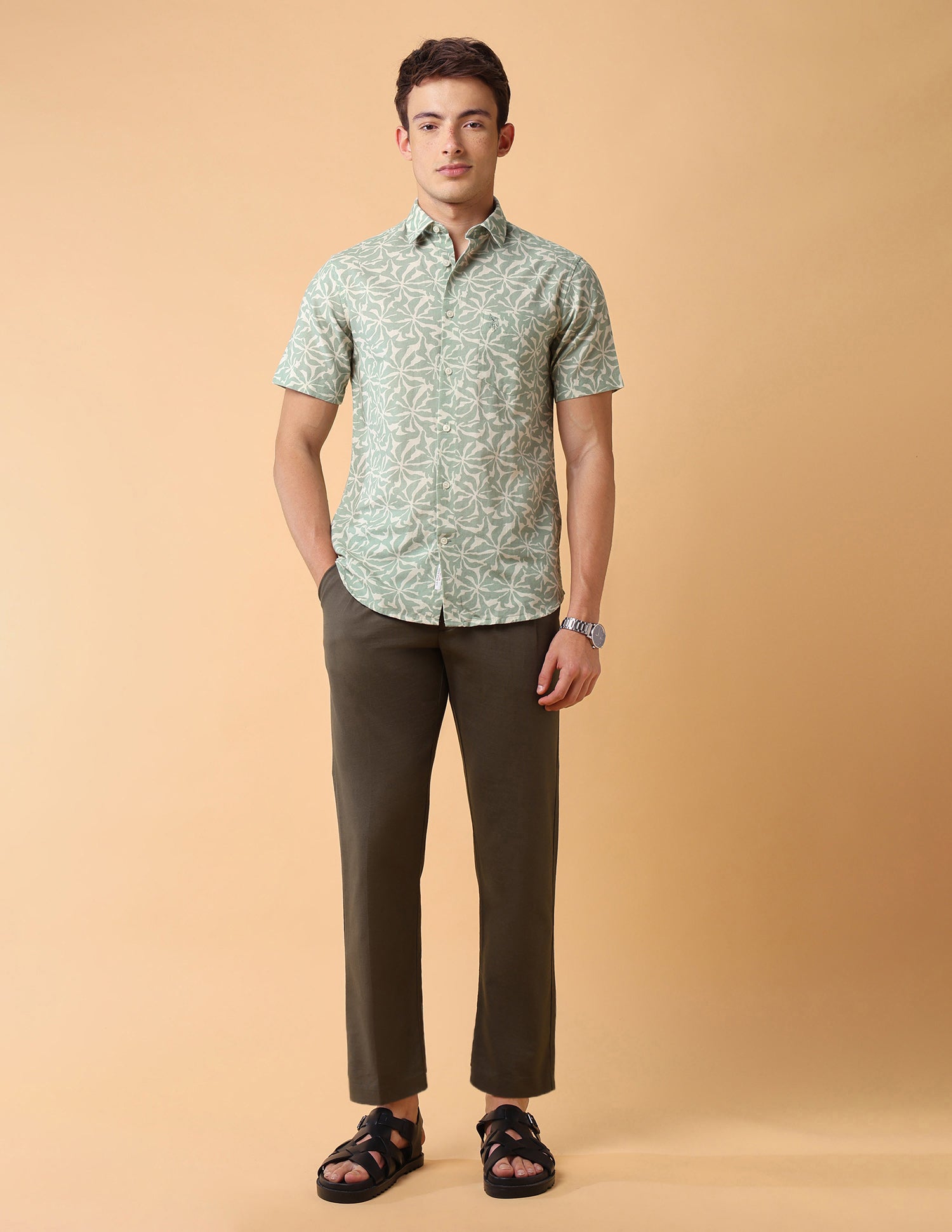 Abstract Printed Regular Fit Shirt Light Olive - U.S. Polo Assn. India | Large