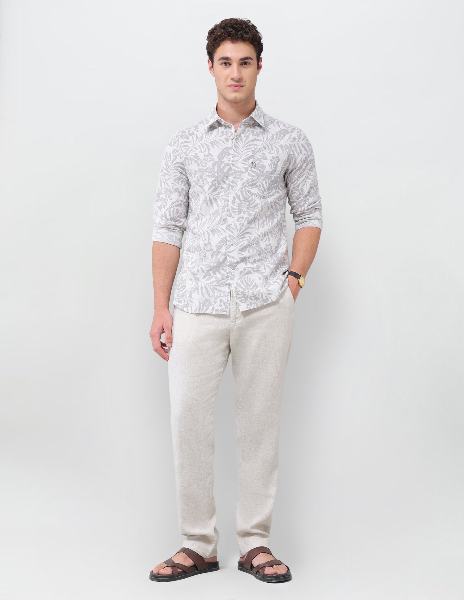 Floral Printed Regular Fit Shirt Grey - U.S. Polo Assn. India | Large