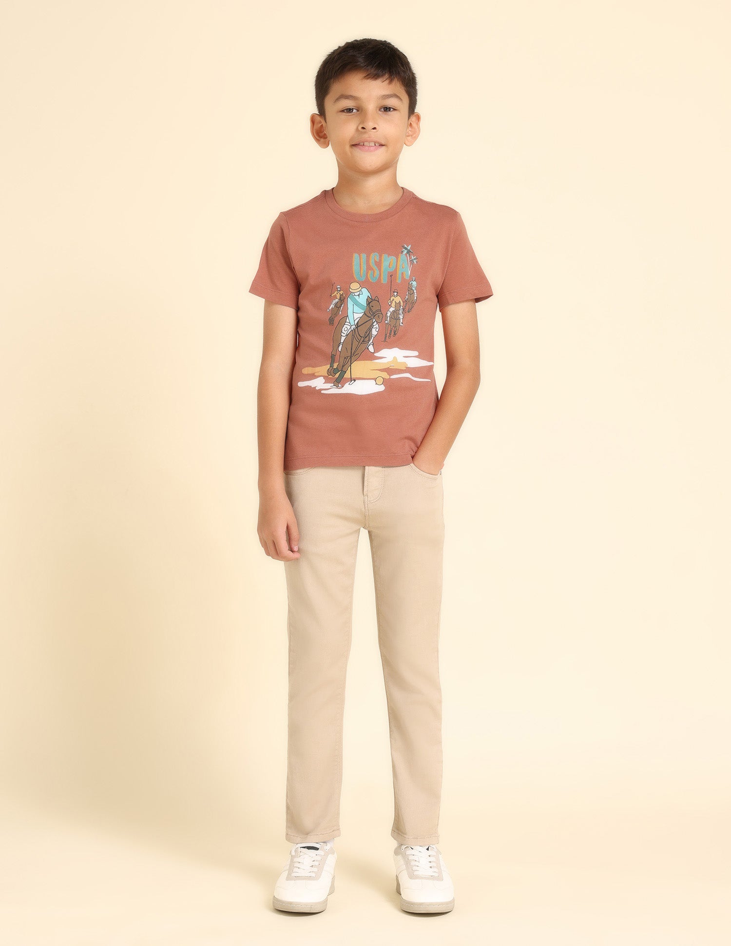 Boys Graphic Print Cotton T-Shirt Rust - U.S. Polo Assn. India | Large