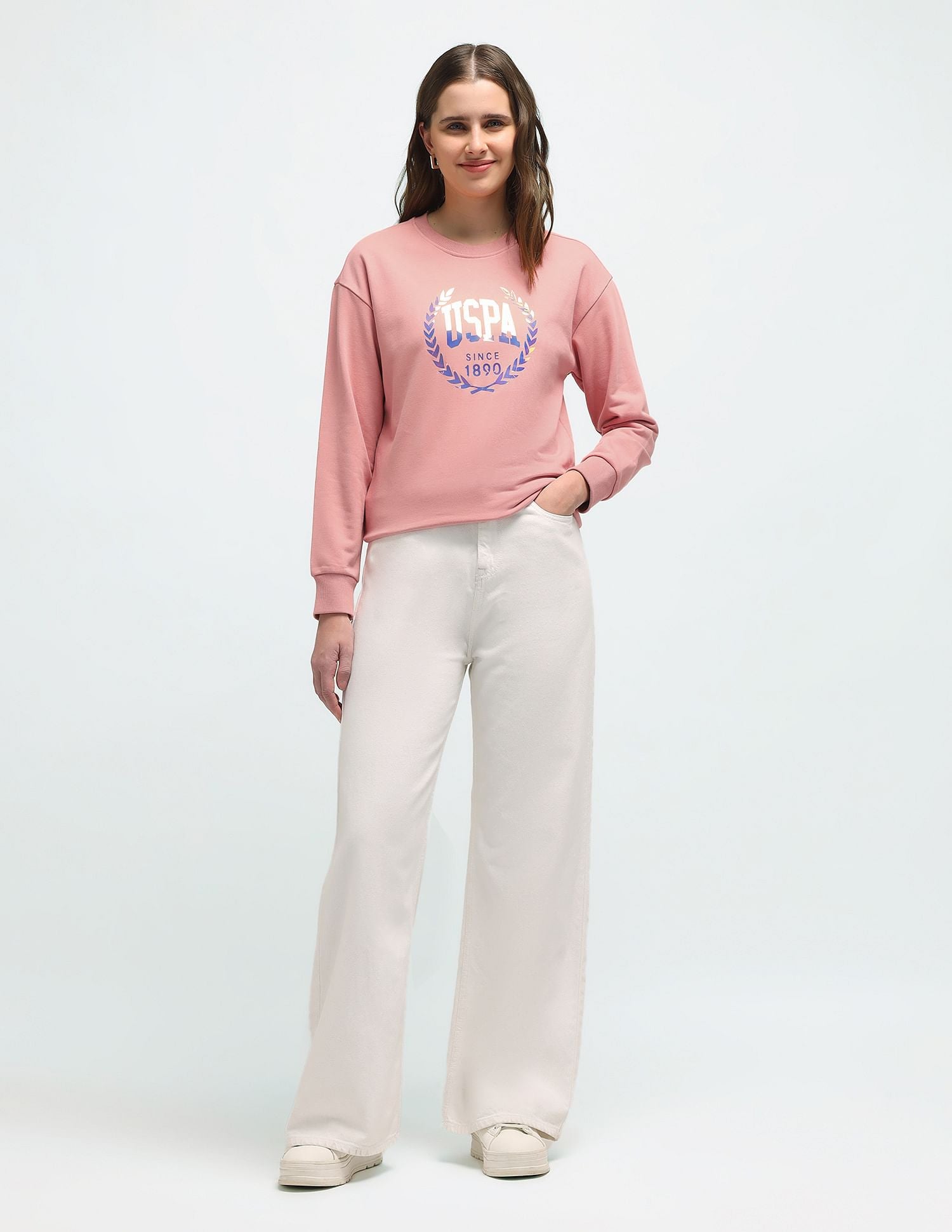 Drop Shoulder Brand Print Sweatshirt Peach - U.S. Polo Assn. India | Large