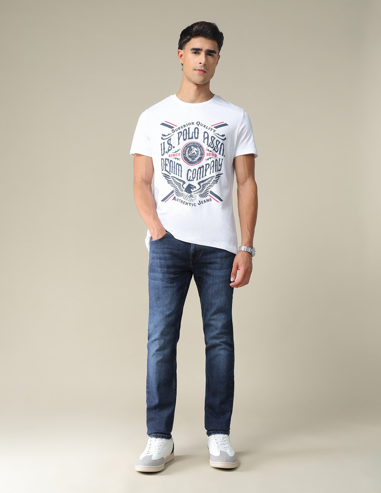 Brand Print Slim Fit T-Shirt White - U.S. POLO ASSN. | Large