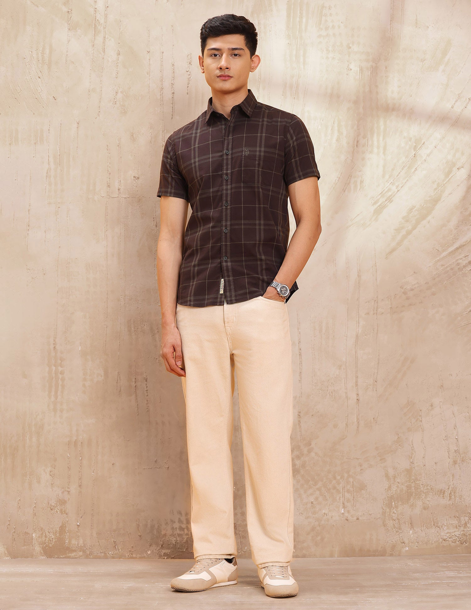 Grid Tattersall Checked Pure Cotton Shirt Wine - U.S. POLO ASSN. | Large