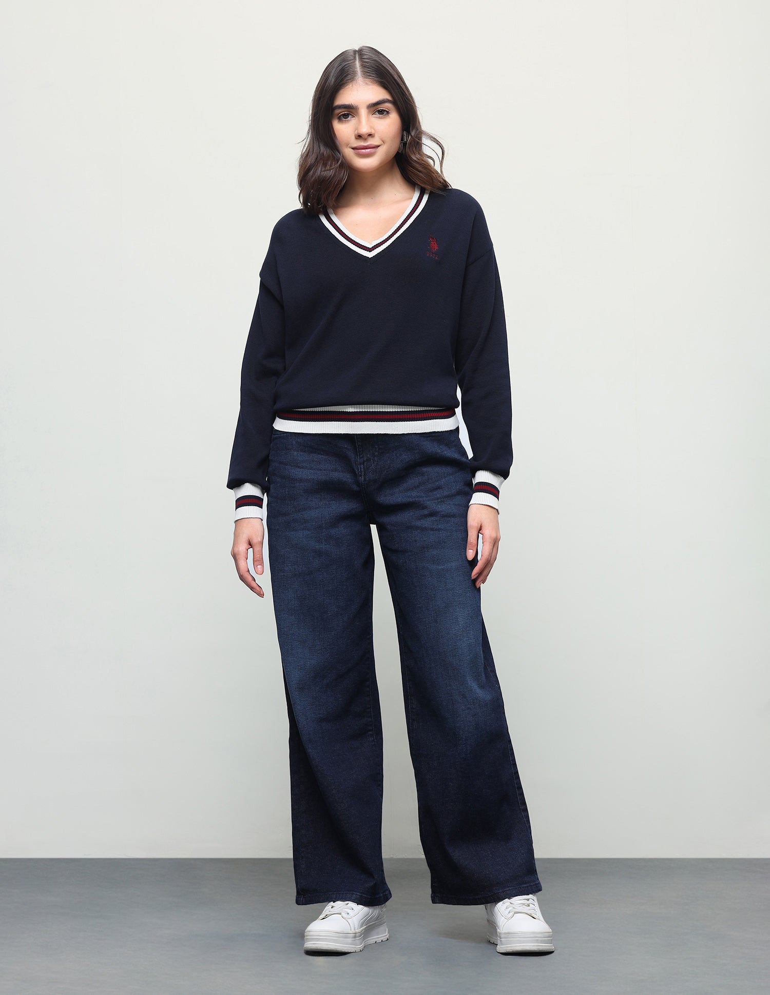 Solid Regular Fit Sweater Navy - U.S. Polo Assn. India | Large