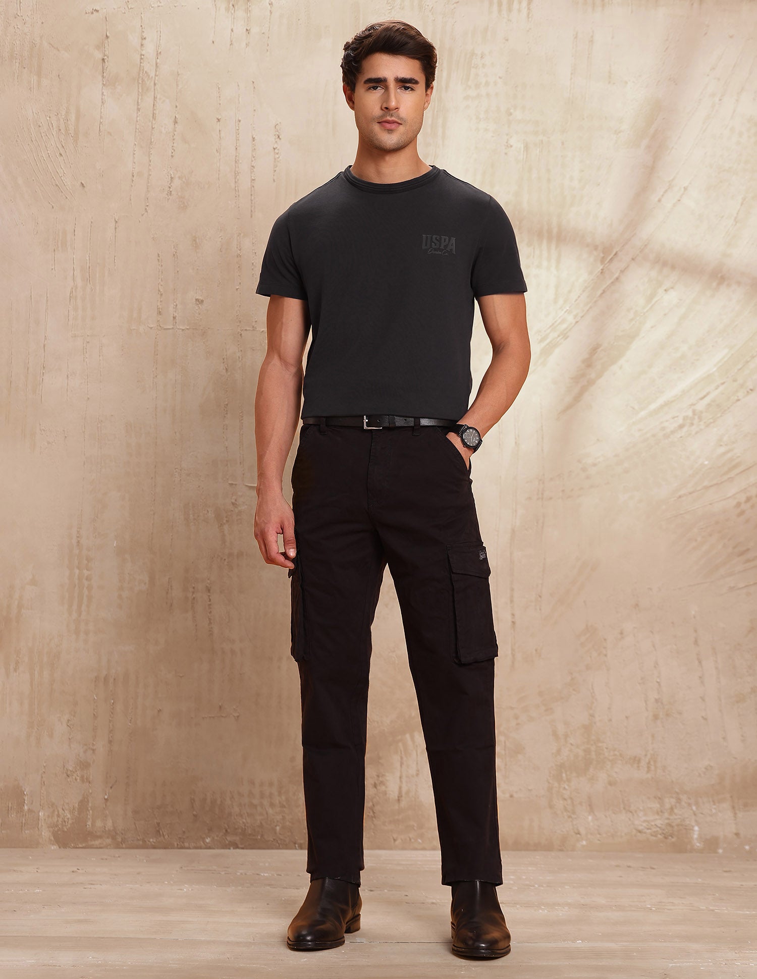 Textured Pure Cotton T-Shirt Dark Grey - U.S. POLO ASSN. | Large