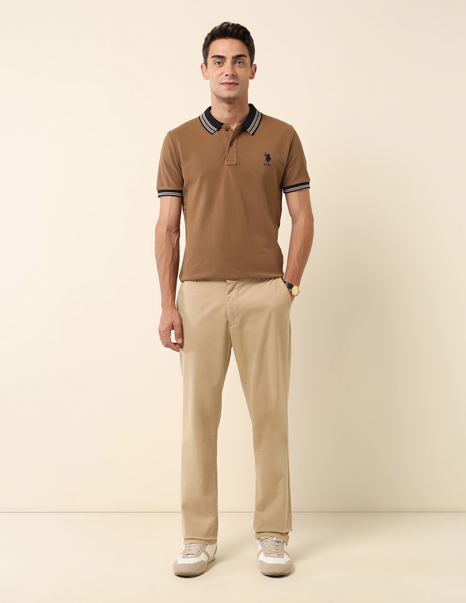 Pure Cotton Slim Fit Polo Shirt Brown - U.S. Polo Assn. India | Large