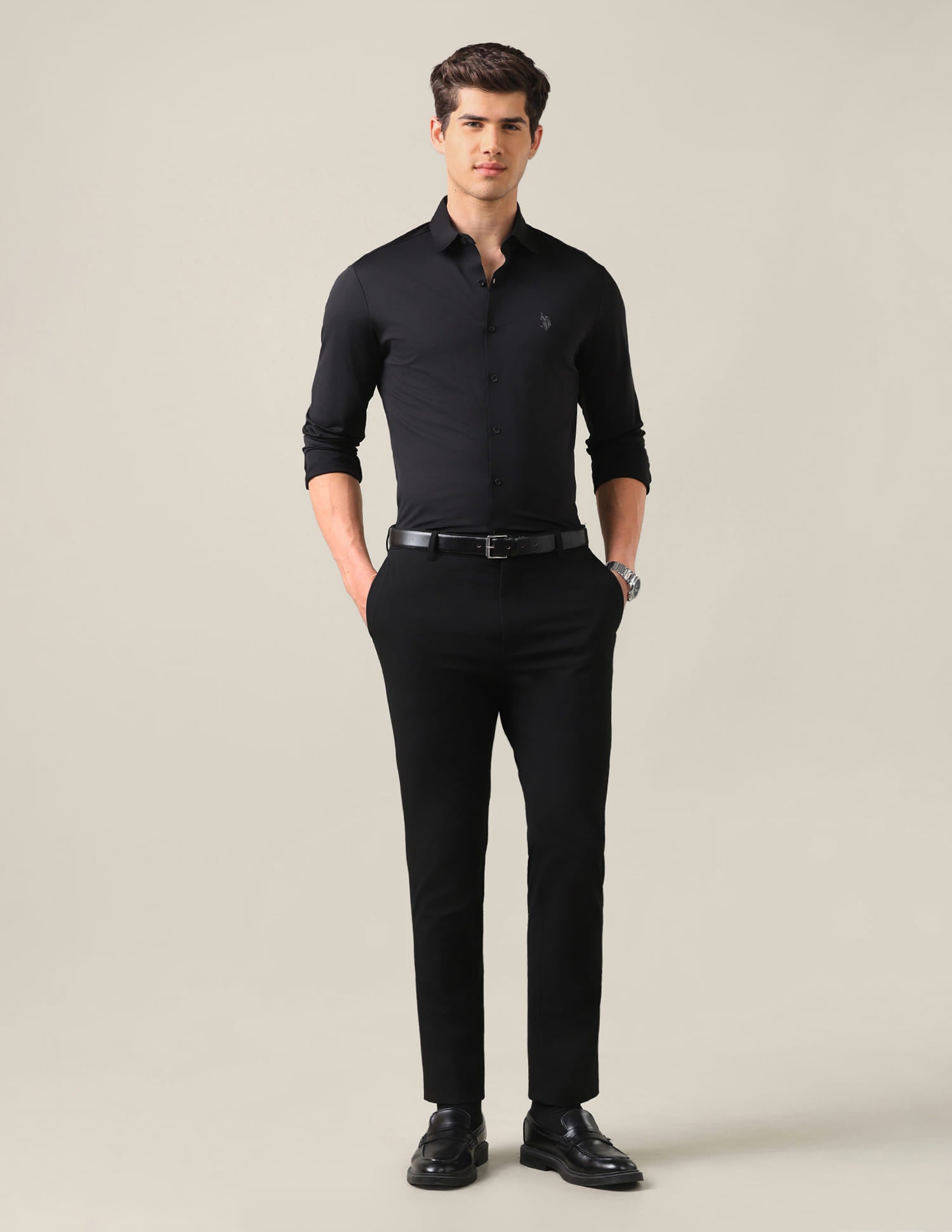 Tailored Fit Knitted Shirt Black - U.S. Polo Assn. India | Large
