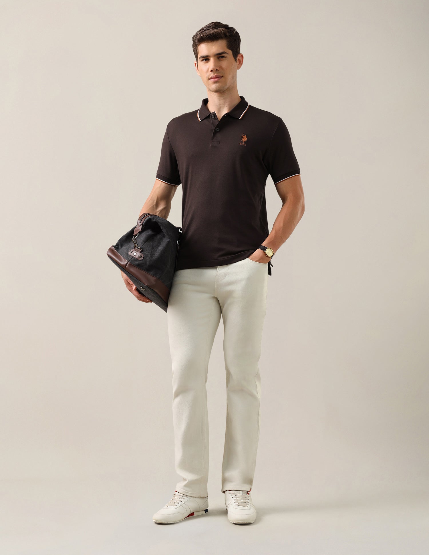 Solid Slim Fit Polo Shirt Dark Brown - U.S. Polo Assn. India | Large