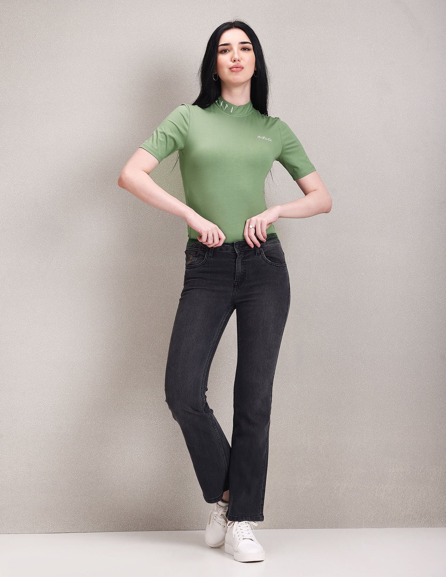 Mock Neck Solid T-Shirt Green - U.S. Polo Assn. India | Large