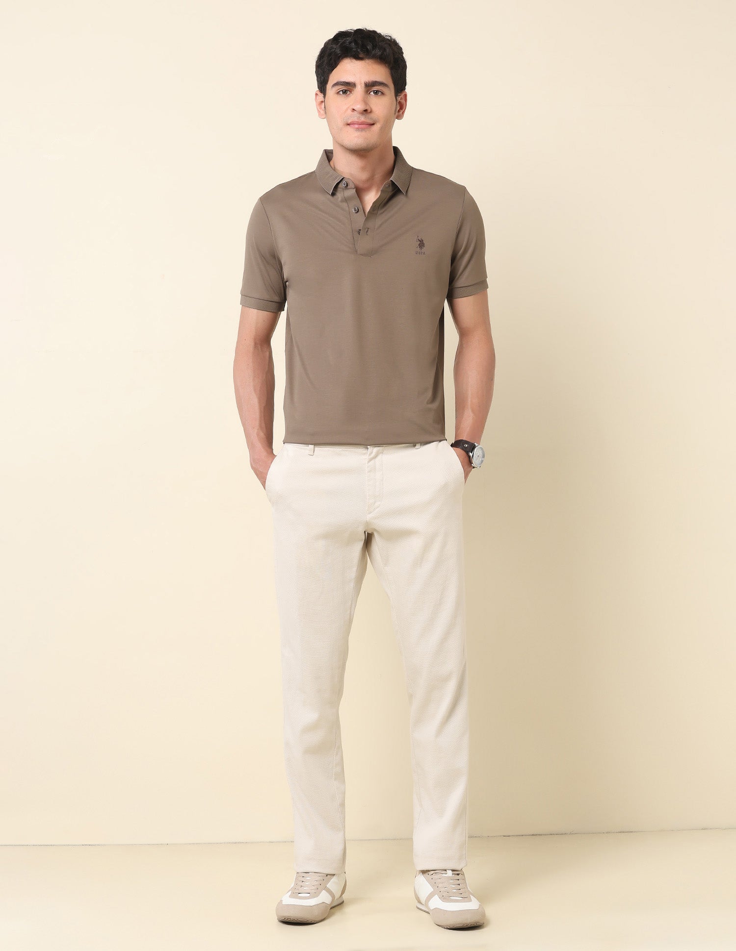 Slim Fit Gentlemans Club Polo Shirt Khaki - U.S. Polo Assn. India | Large