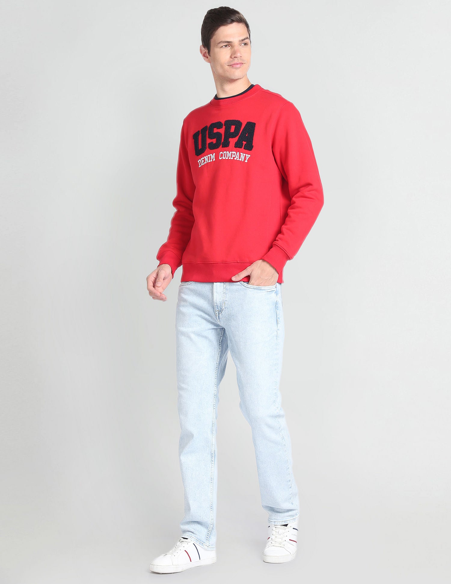 Crew Neck Long Sleeve Brand Appliqued Sweatshirt Red - U.S. POLO ASSN. | Large