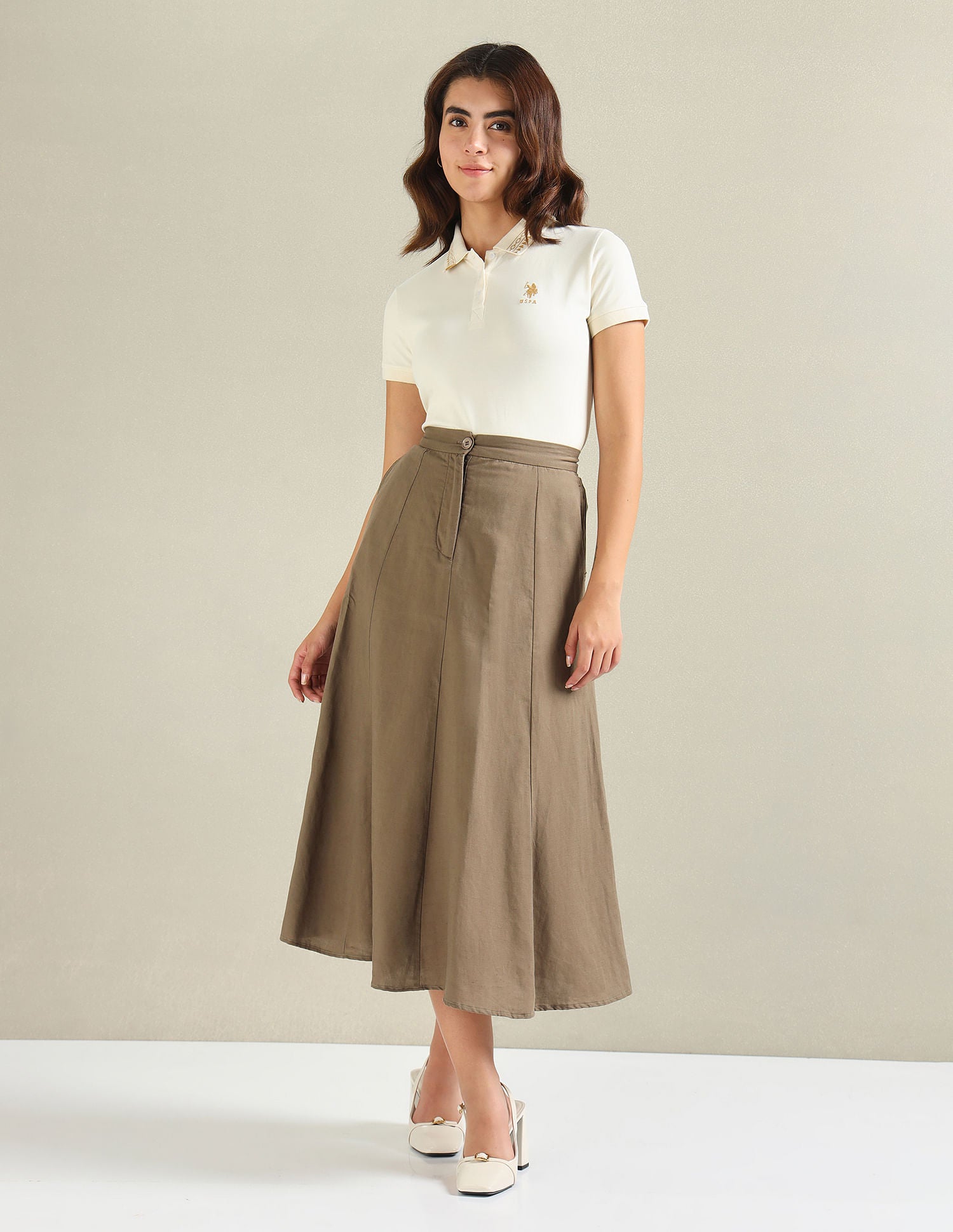 Geometric Detail Pique Polo Shirt Ecru - U.S. POLO ASSN. | Large