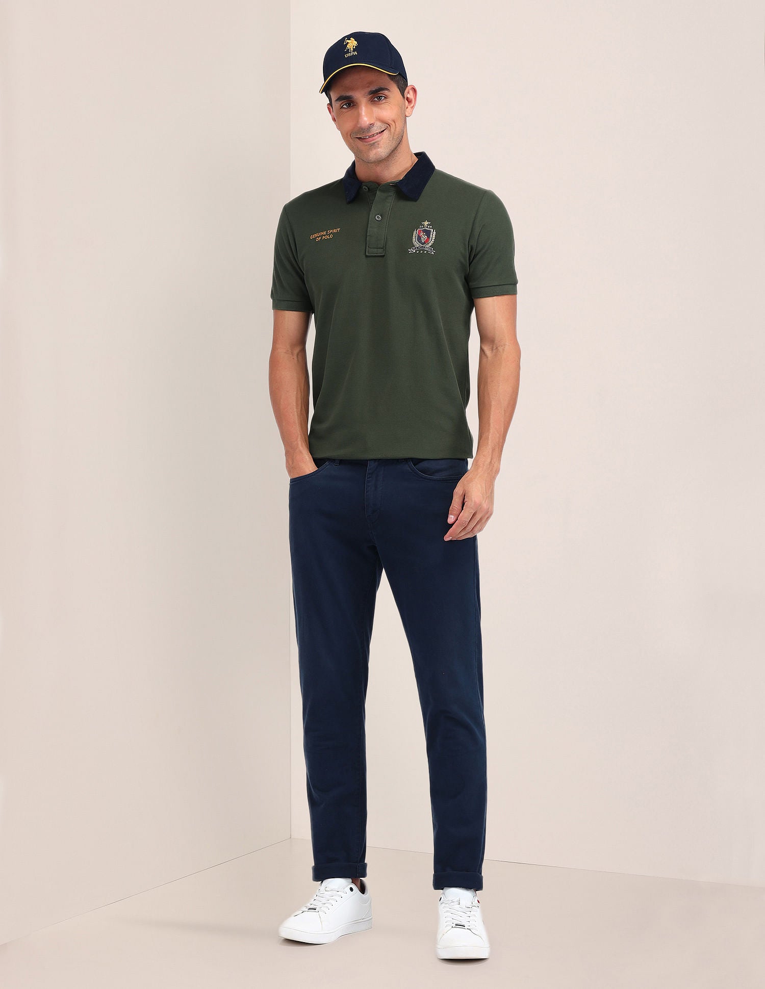 Slim Fit Solid Polo Shirt Olive - U.S. Polo Assn. India | Large