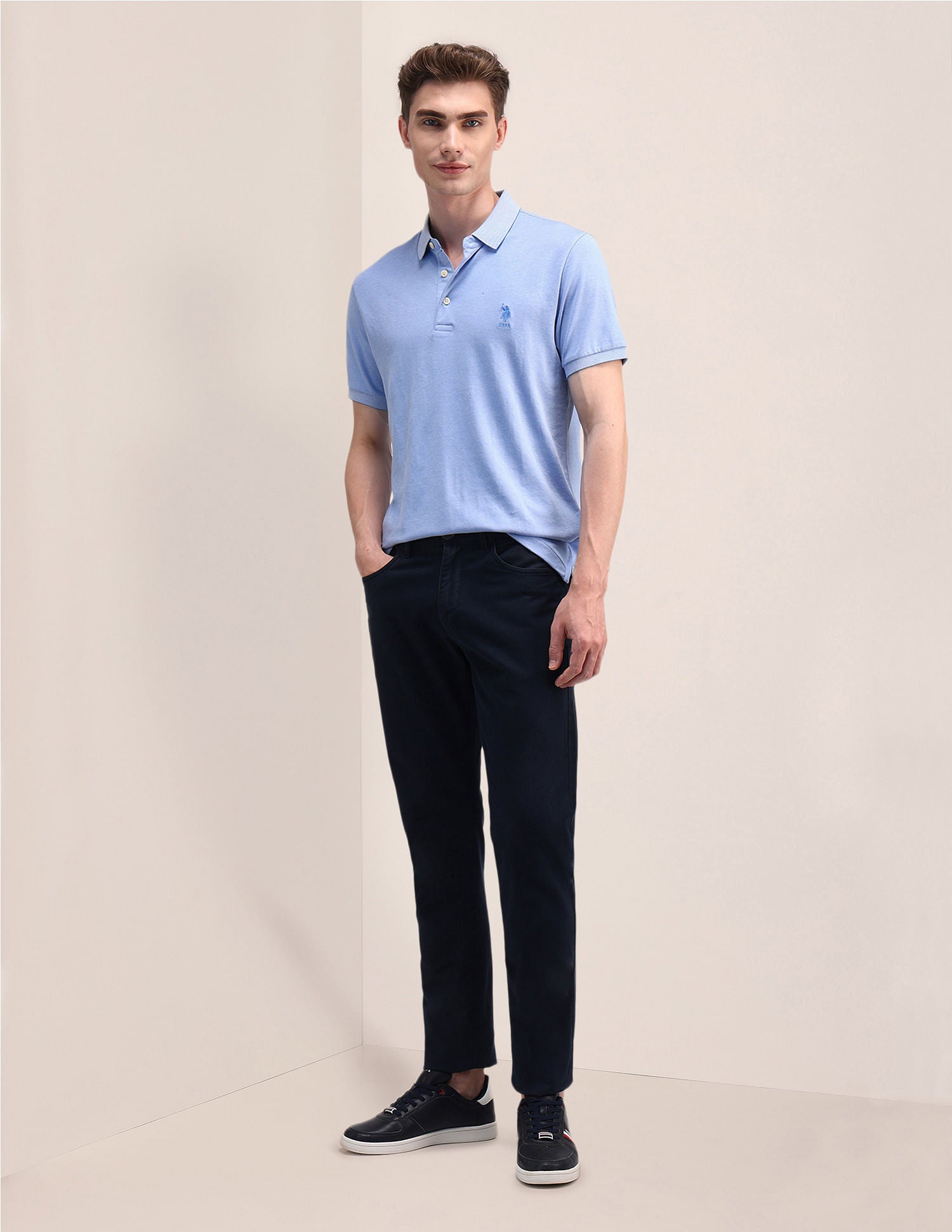 Slim Fit Solid Polo Shirt Light Blue - U.S. Polo Assn. India | Large