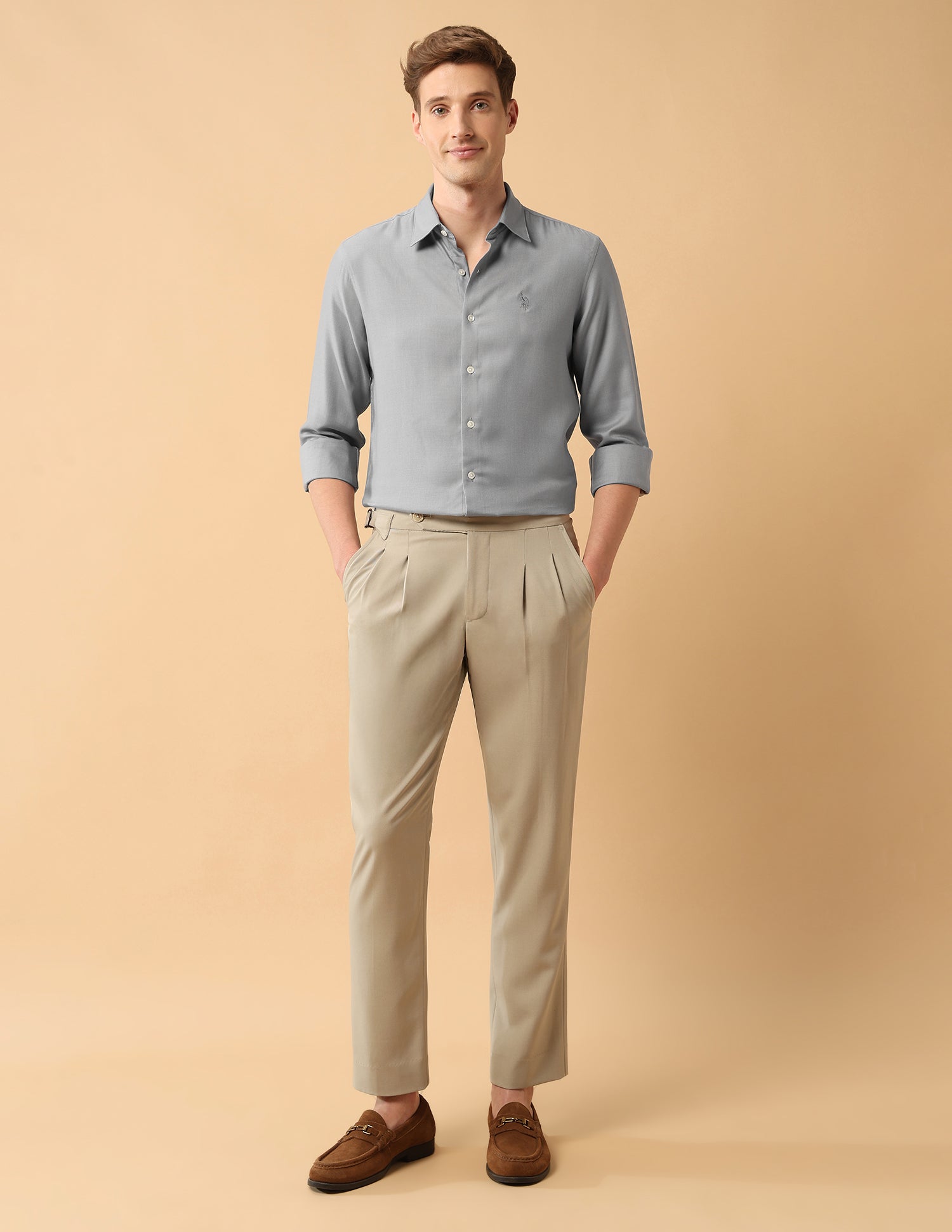 Pacho X Twill Tailored Fit Shirt Grey - U.S. Polo Assn. India | Large