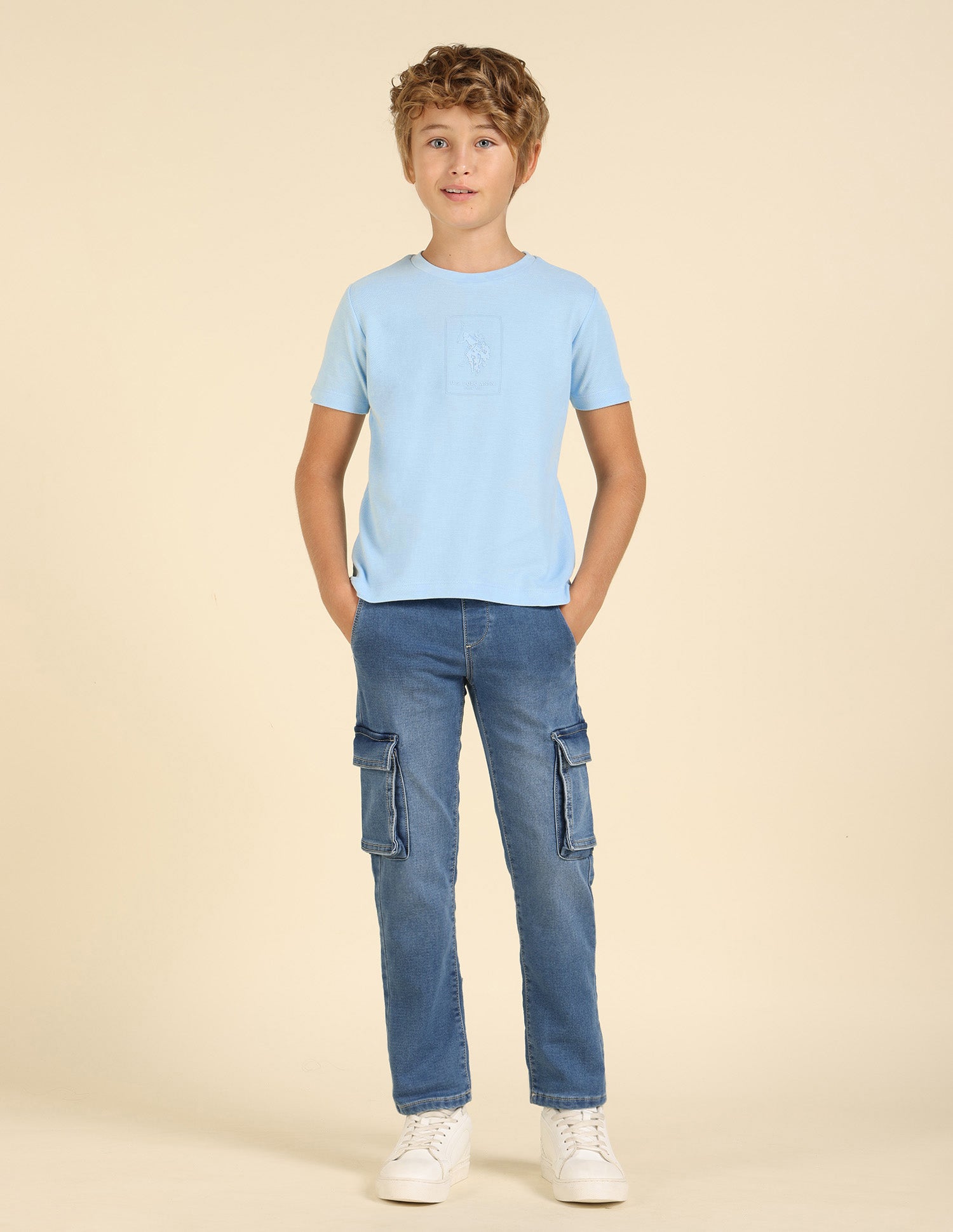 Boys Brand Printed Regular Fit T-Shirt Light Blue - U.S. POLO ASSN. | Large