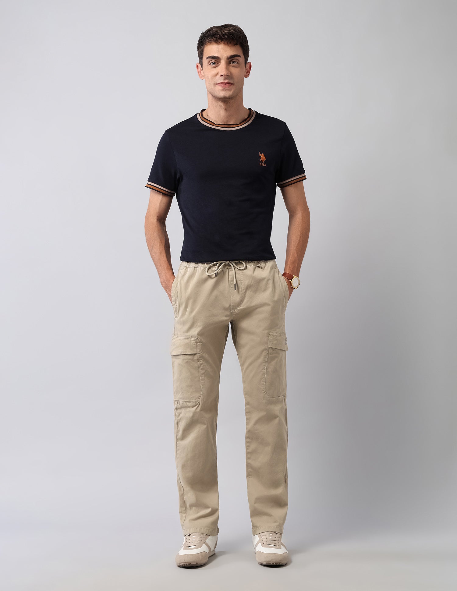 Solid Straight Fit Cargos Beige - U.S. Polo Assn. India | Large