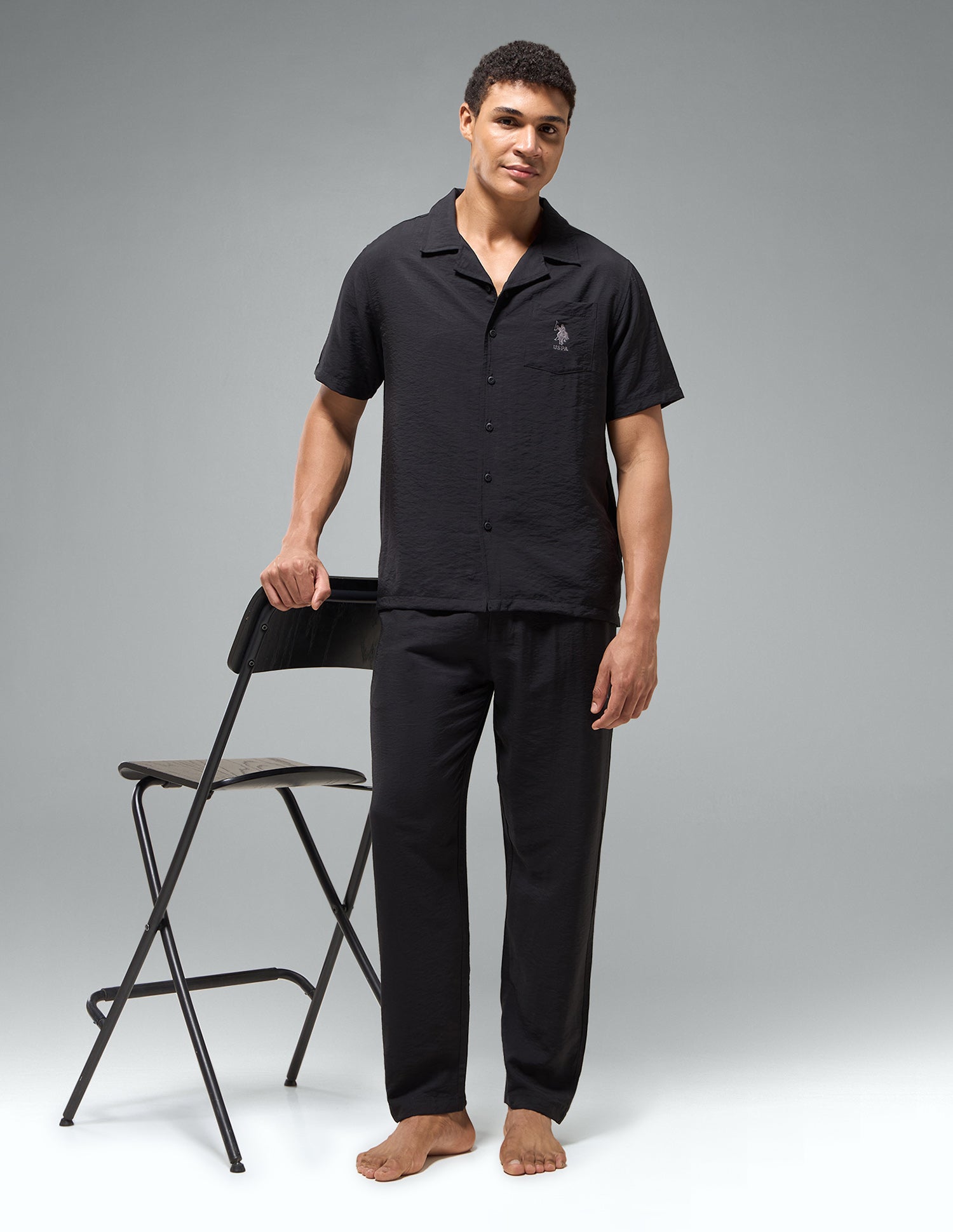 Crinkled Featherlight OESS02 Sleep Set Black - U.S. Polo Assn. India | Large