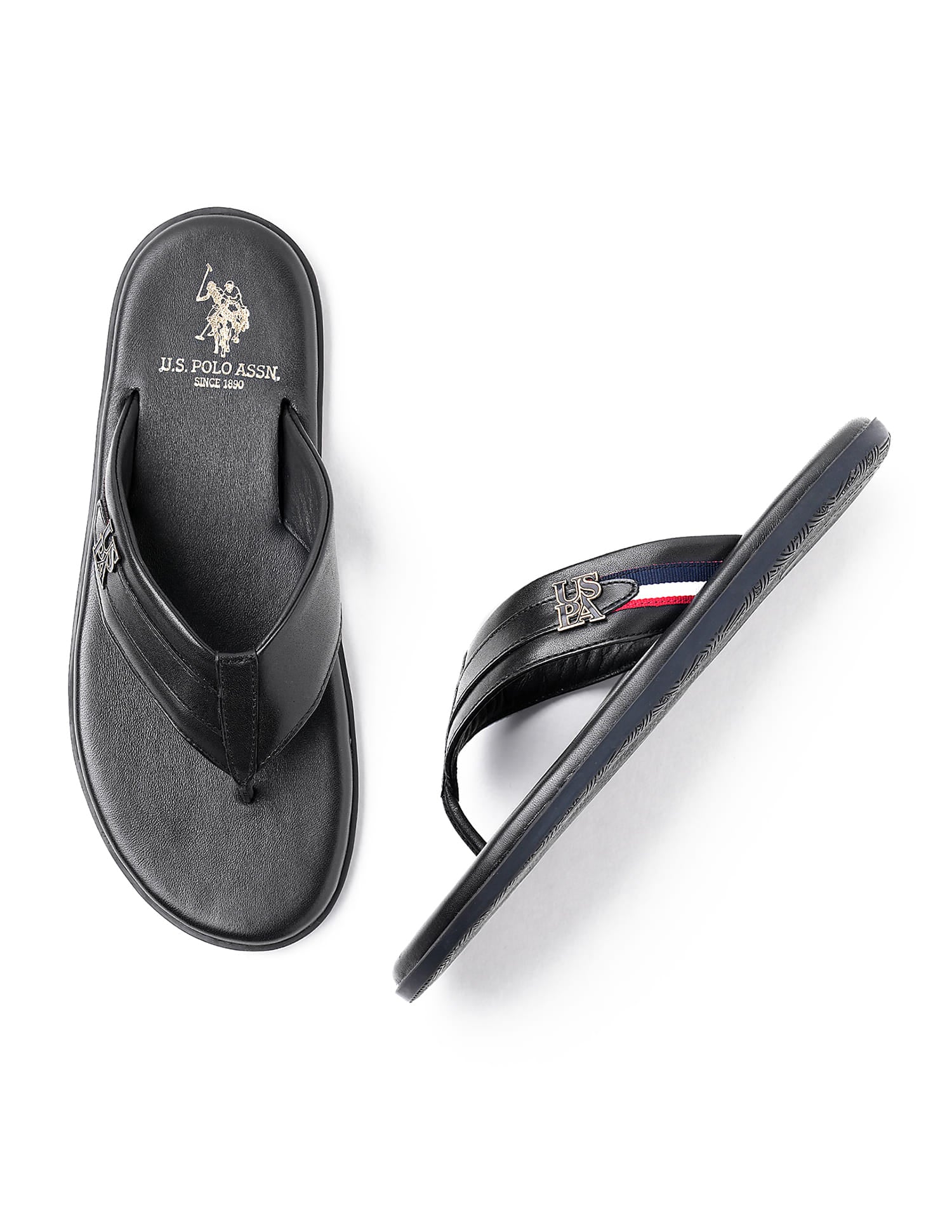 Men Broad Strap Hendrik Flip Flops Black - U.S. Polo Assn. India | Large
