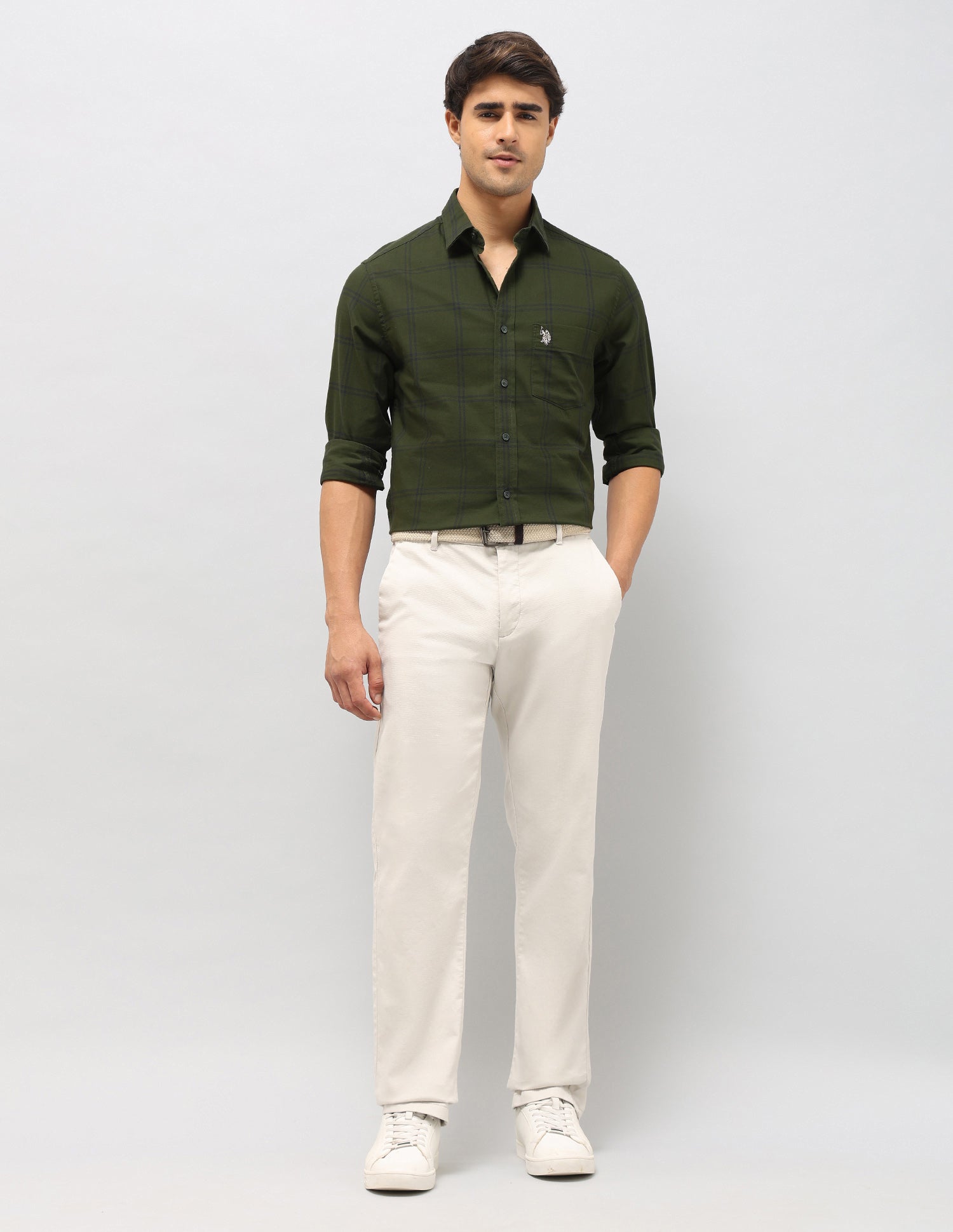 Grid Tattersall Checked Pure Cotton Shirt Dark Green - U.S. POLO ASSN. | Large