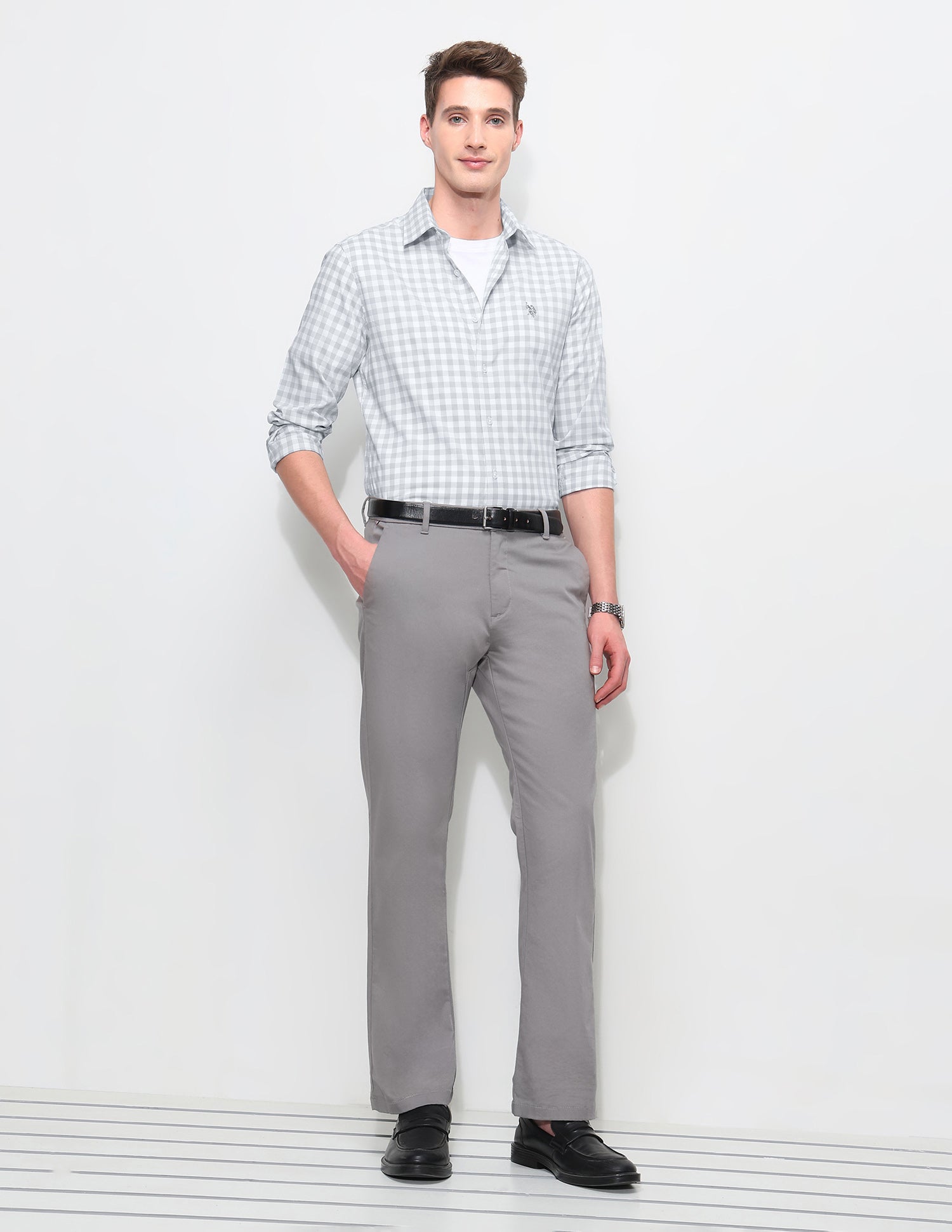 White Harbour Premium Poplin Shirt Light Grey - U.S. Polo Assn. India | Large