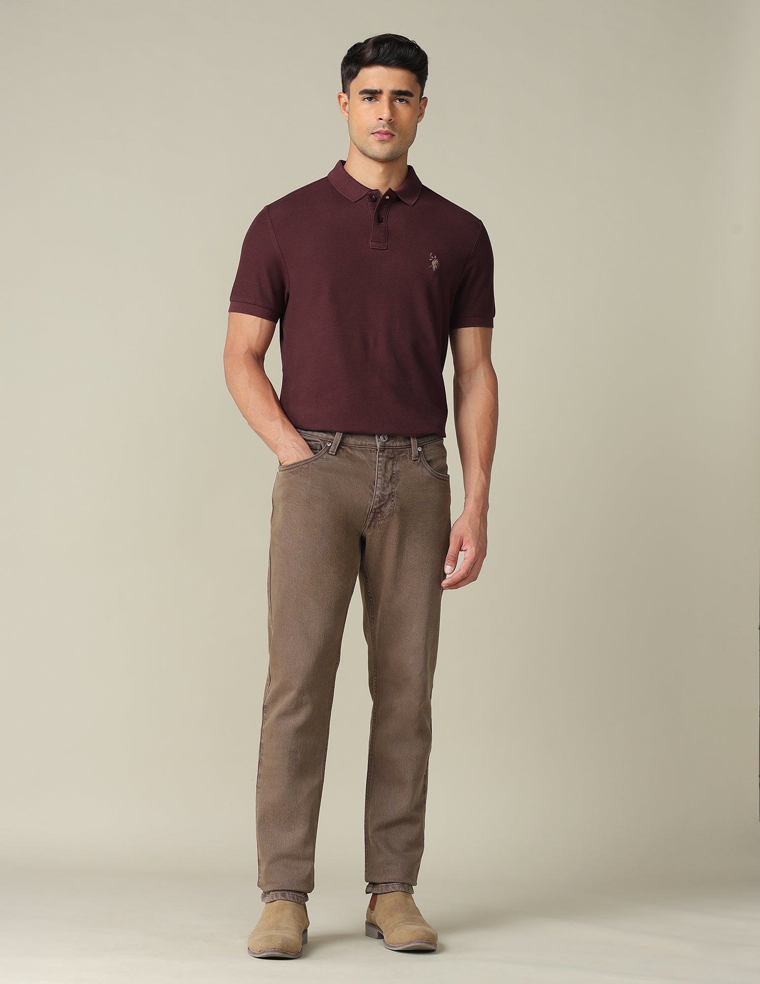 Pure Cotton Muscle Fit Polo Shirt Maroon - U.S. POLO ASSN. | Large