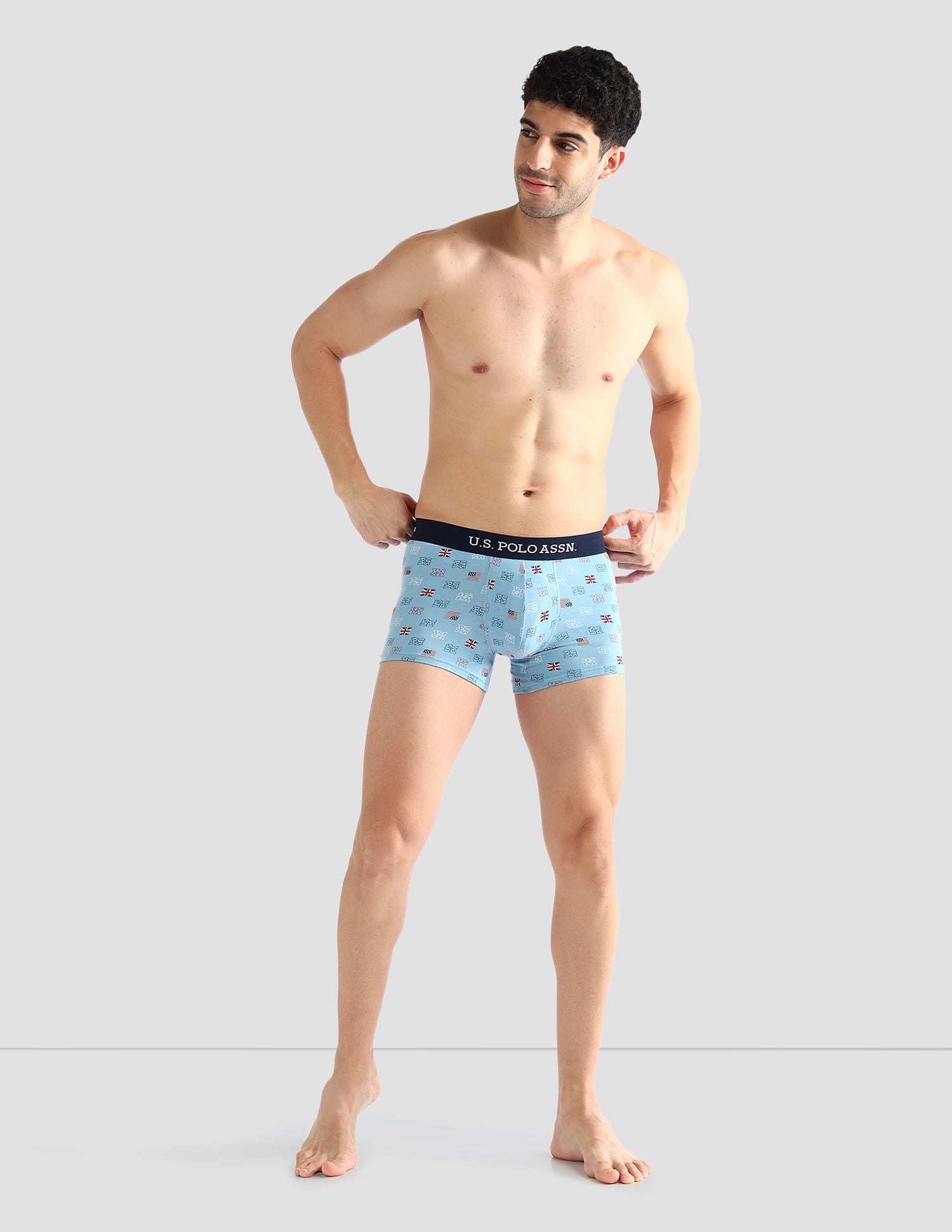 Elasticized Waist Solid OET14 Trunks - Pack Of 3 White, White and Light Blue - U.S. POLO ASSN. | Large