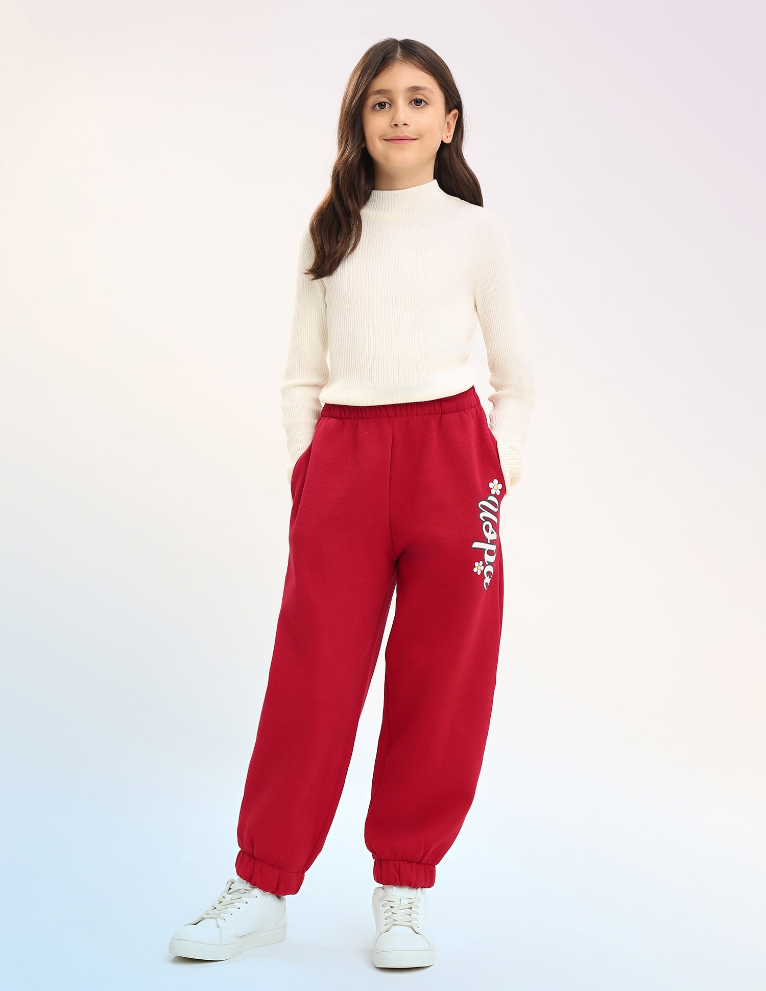 Girls Solid Regular Fit Joggers Red - U.S. POLO ASSN. | Large