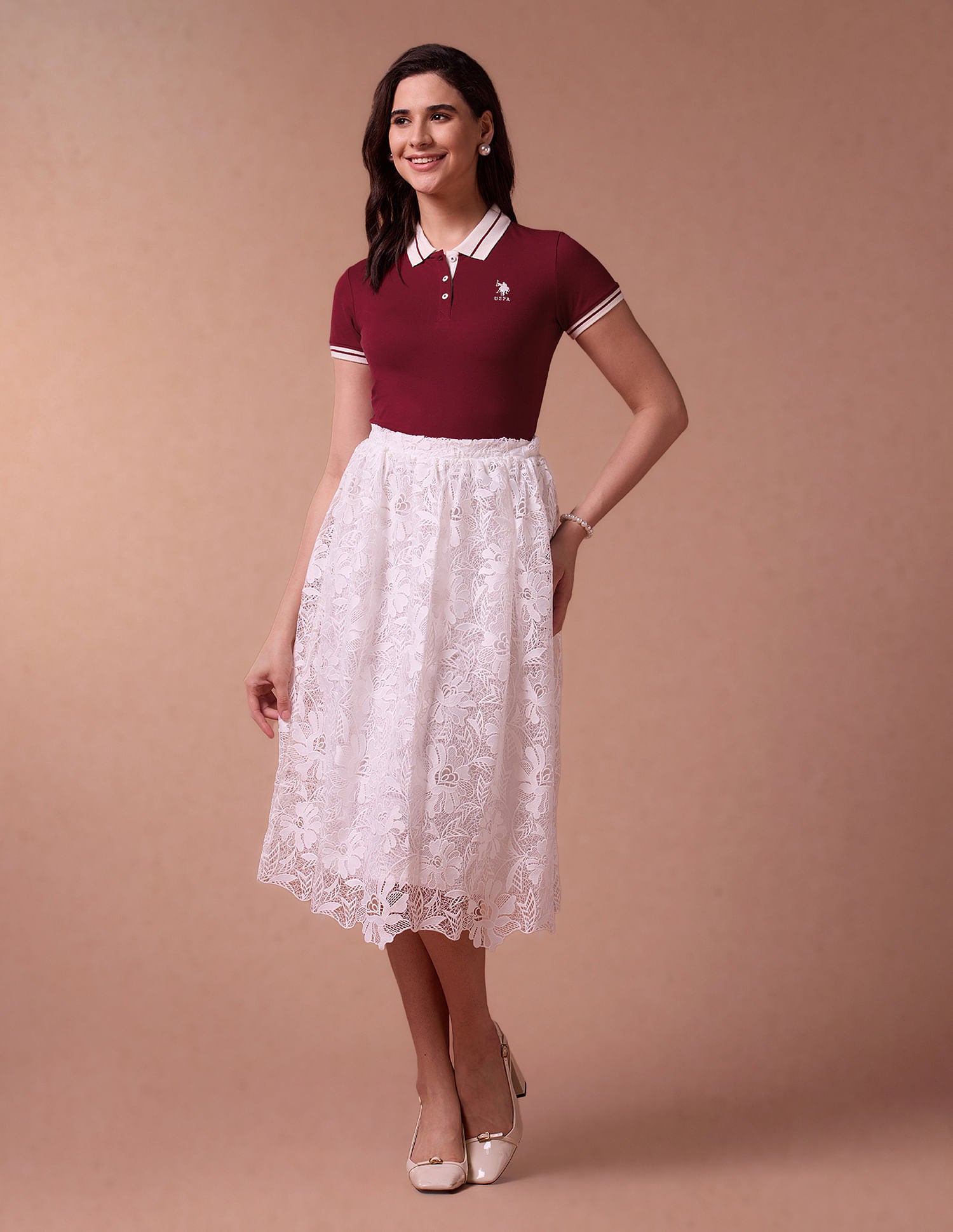 Contrast Collar Cotton Polo Shirt Maroon - U.S. POLO ASSN. | Large