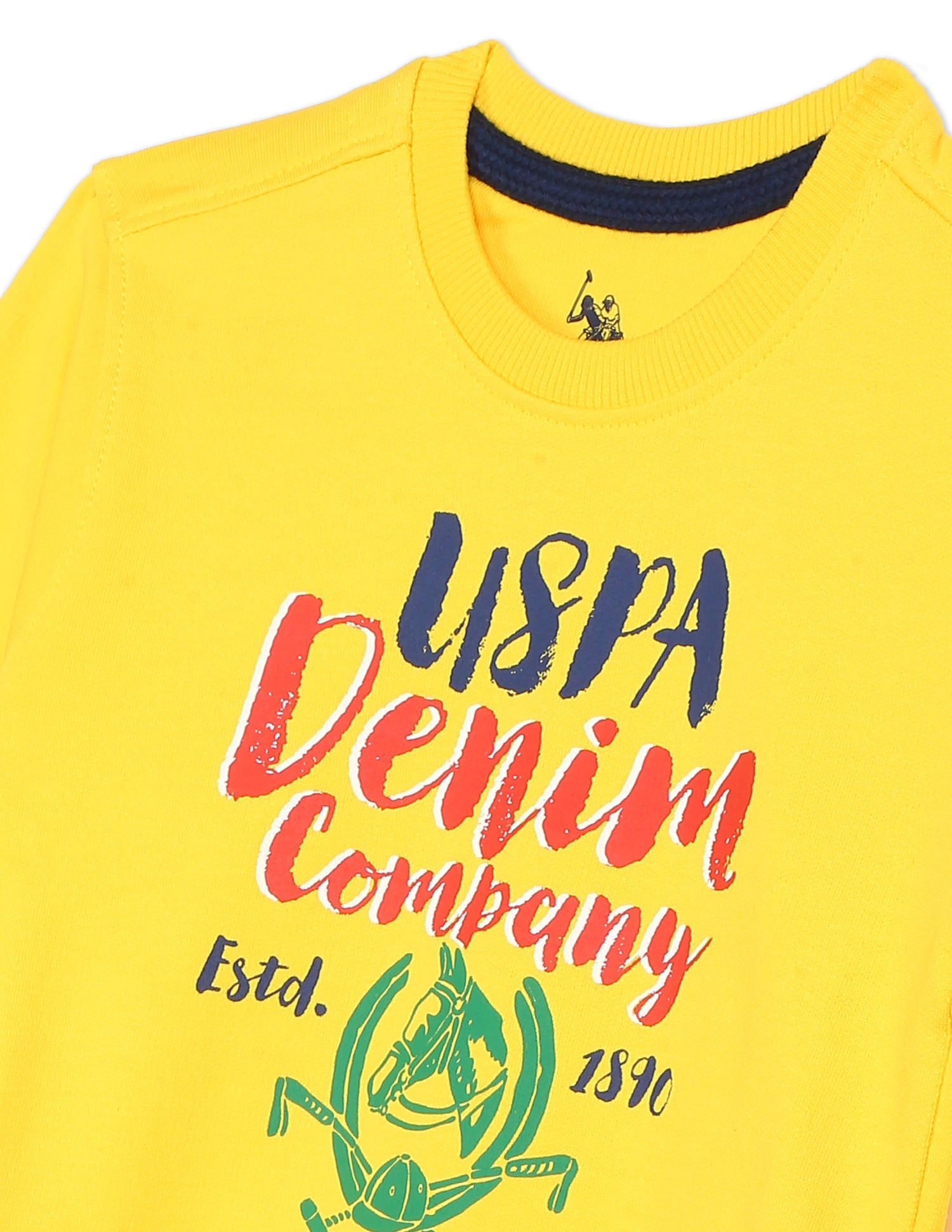 Crew Neck Brand Print Sweatshirt Yellow - U.S. POLO ASSN. | Large