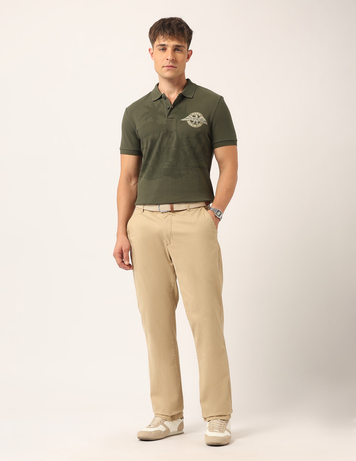 Graphic Muscle Fit Polo Shirt Olive - U.S. Polo Assn. India | Large