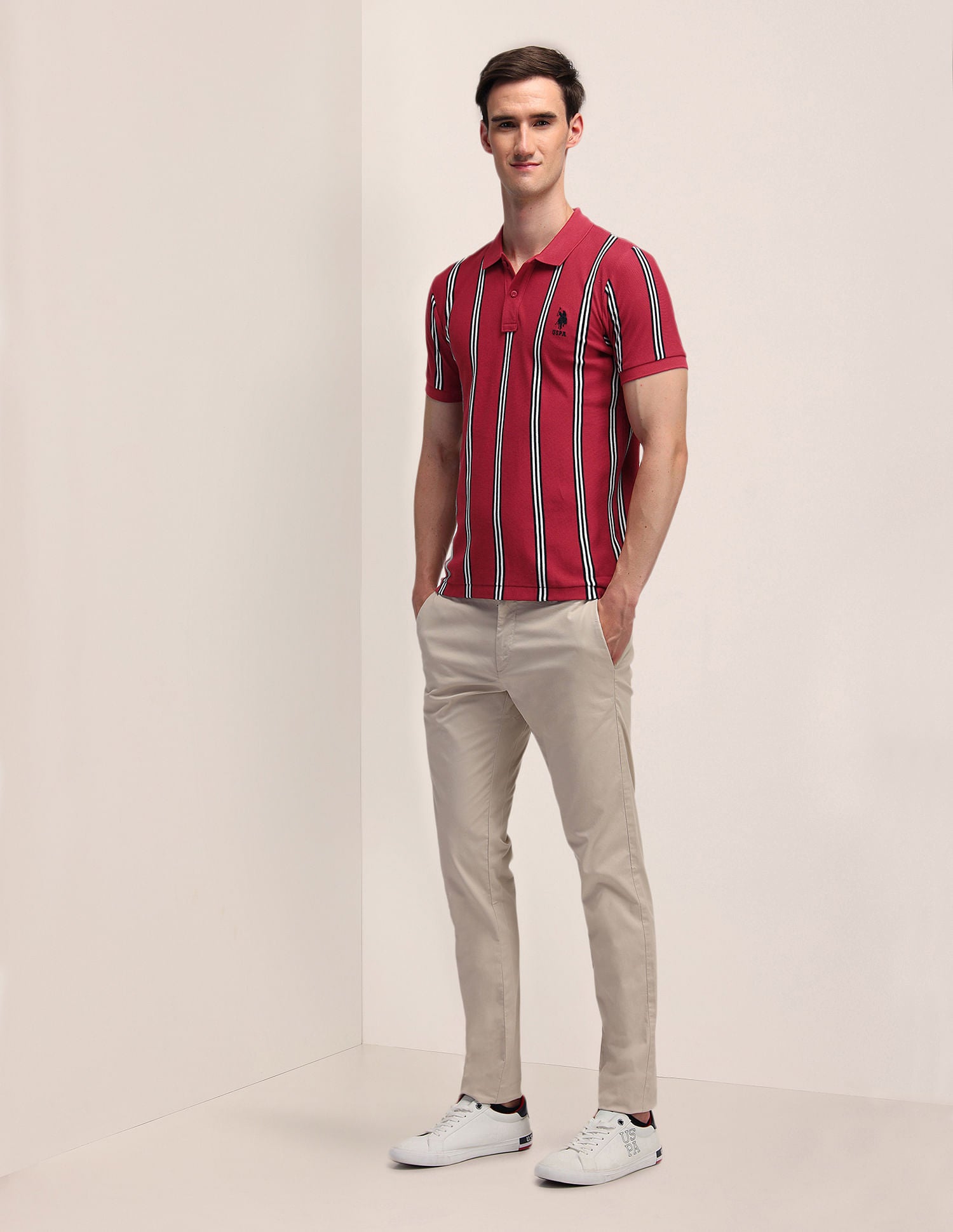 Slim Fit Striped Polo Shirt Red - U.S. Polo Assn. India | Large