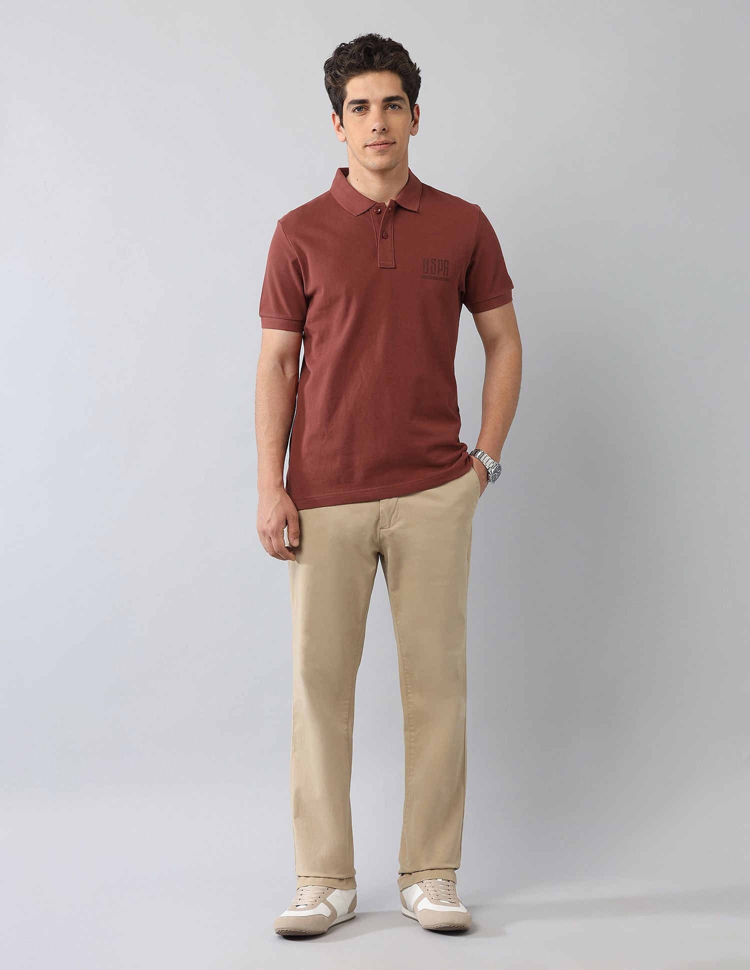 Muscle Fit Brand Printed Polo Shirt Rust - U.S. Polo Assn. India | Large