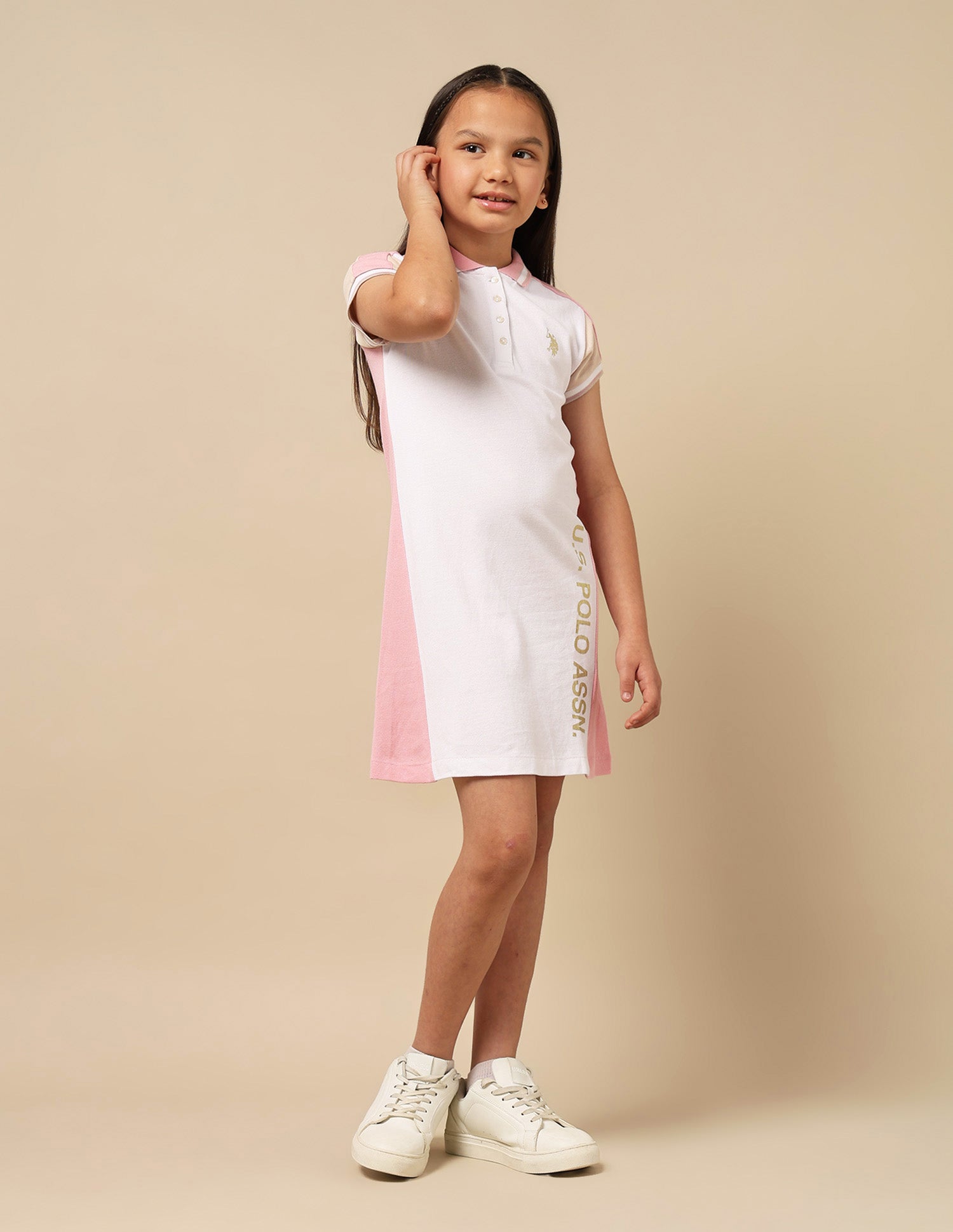 Girls Colour Block Polo Dress White - U.S. Polo Assn. India | Large