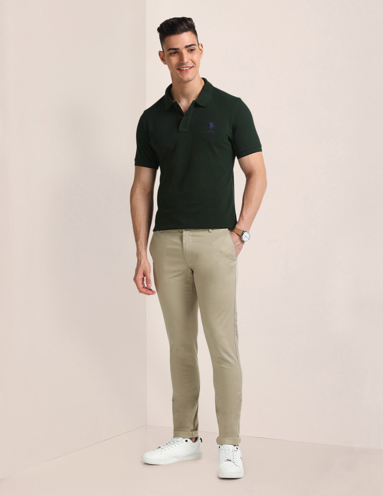 Solid Slim Fit Polo Shirt Olive - U.S. Polo Assn. India | Large