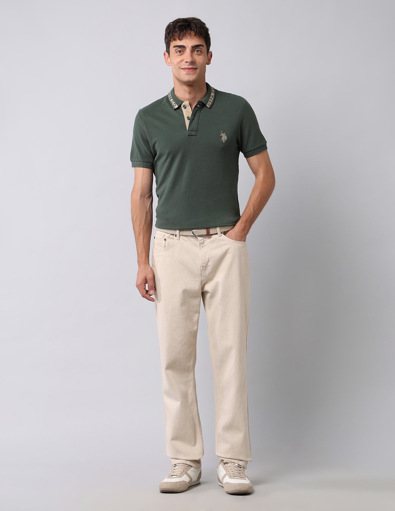 Muscle Fit Pure Cotton Polo Shirt Olive - U.S. Polo Assn. India | Large