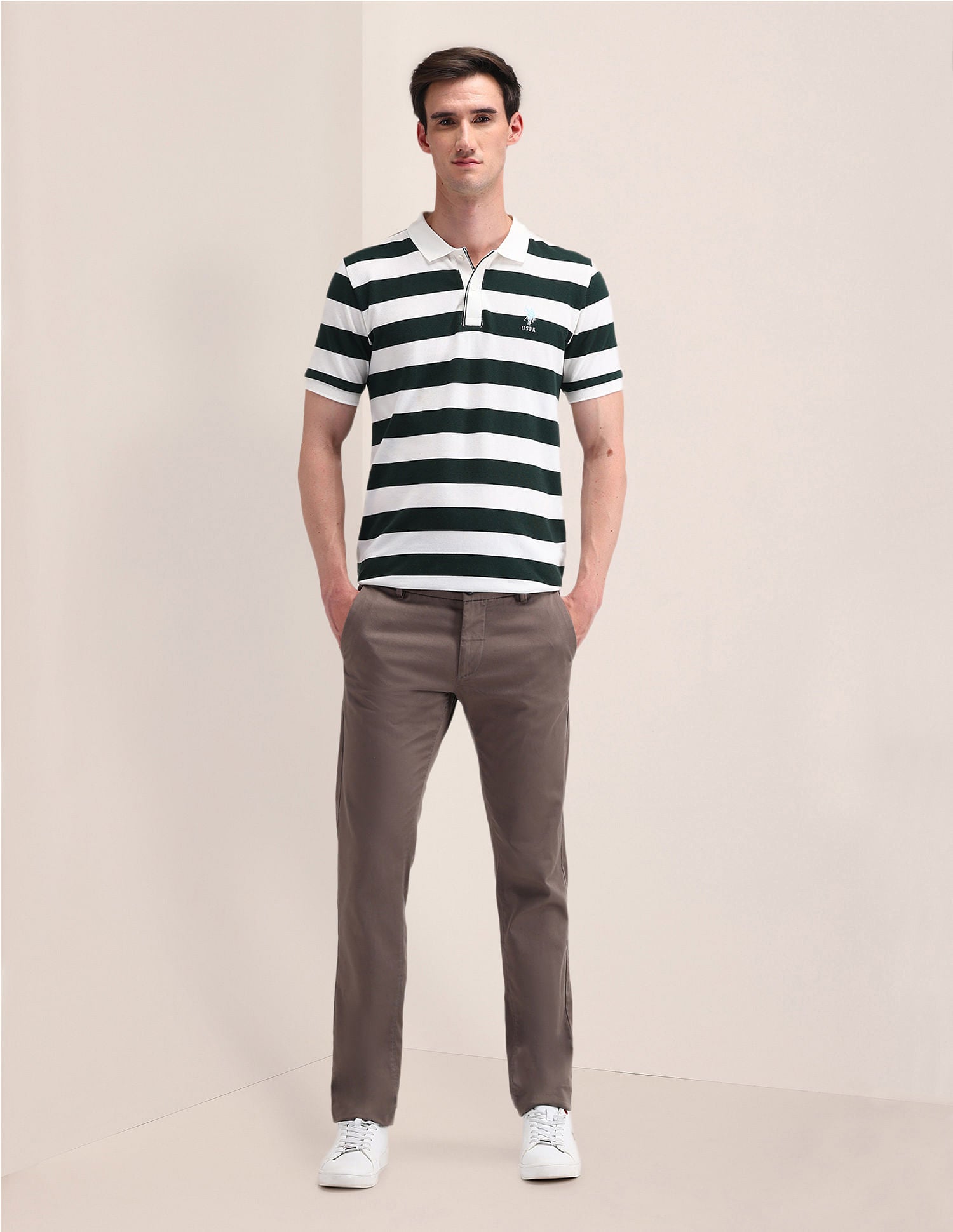 Slim Fit Horizontal Striped Polo Shirt Dark-Green - U.S. Polo Assn. India | Large