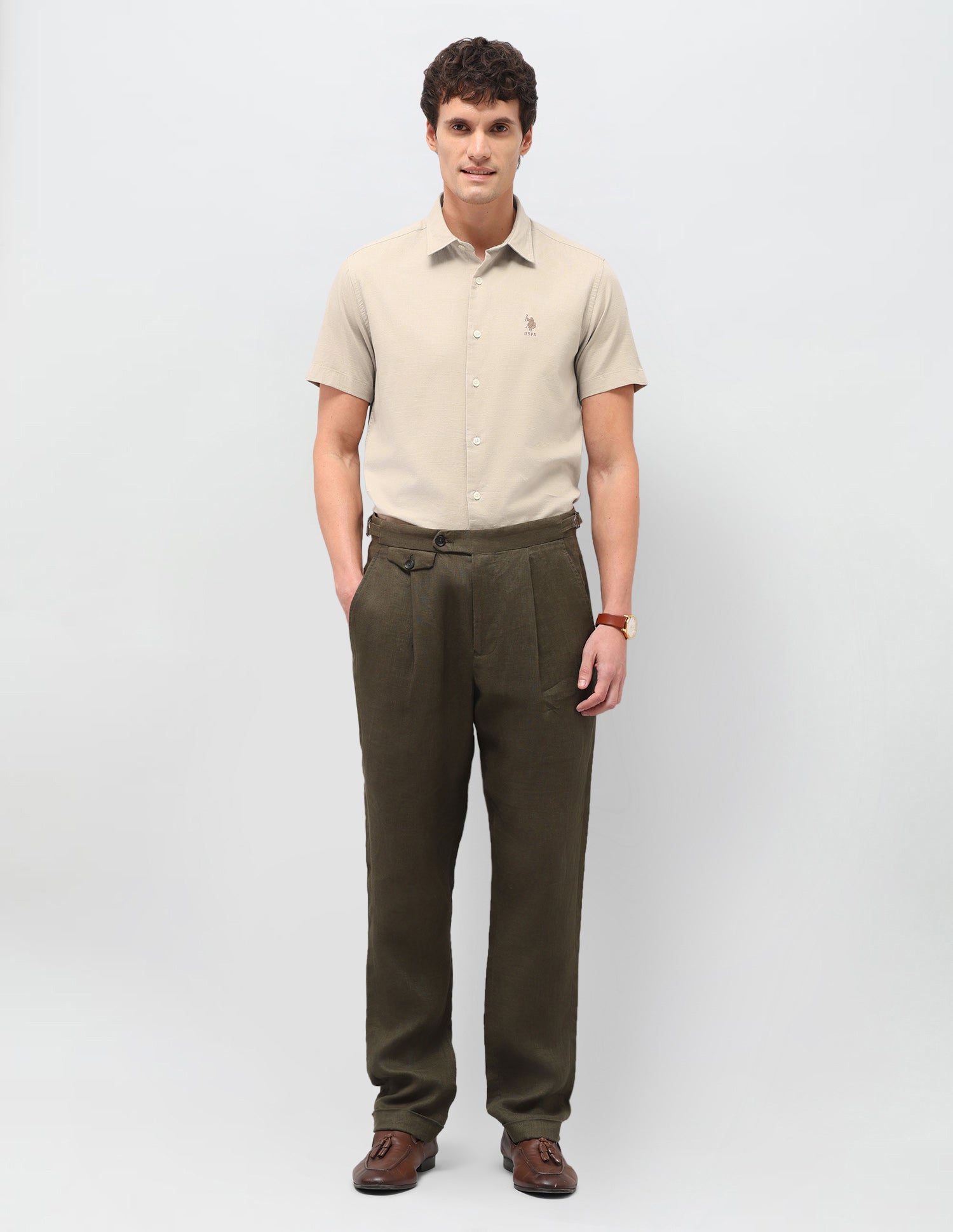 Dobby Solid Shirt Khaki - U.S. Polo Assn. India | Large