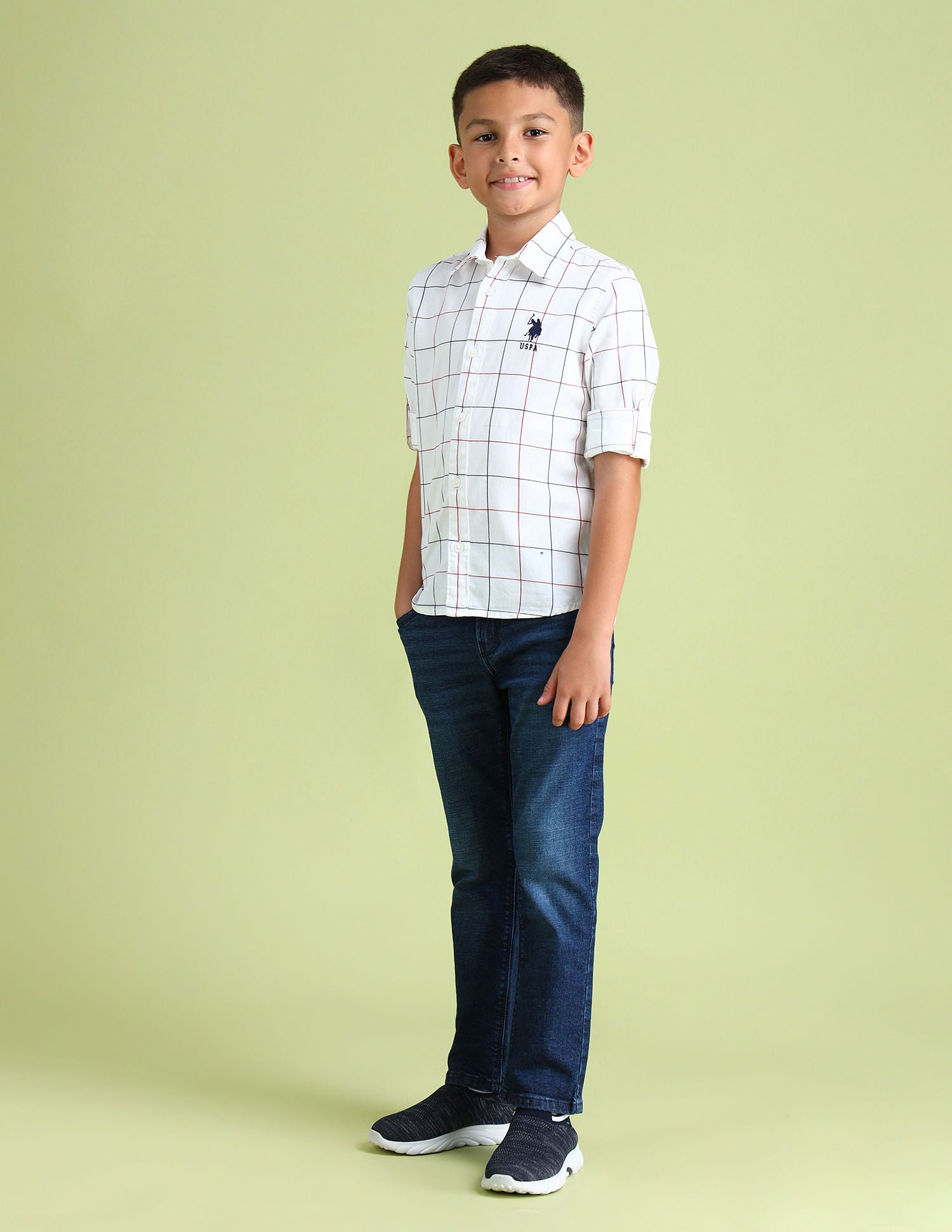 Dobby Regular Fit Checked Shirt White - U.S. POLO ASSN. | Large